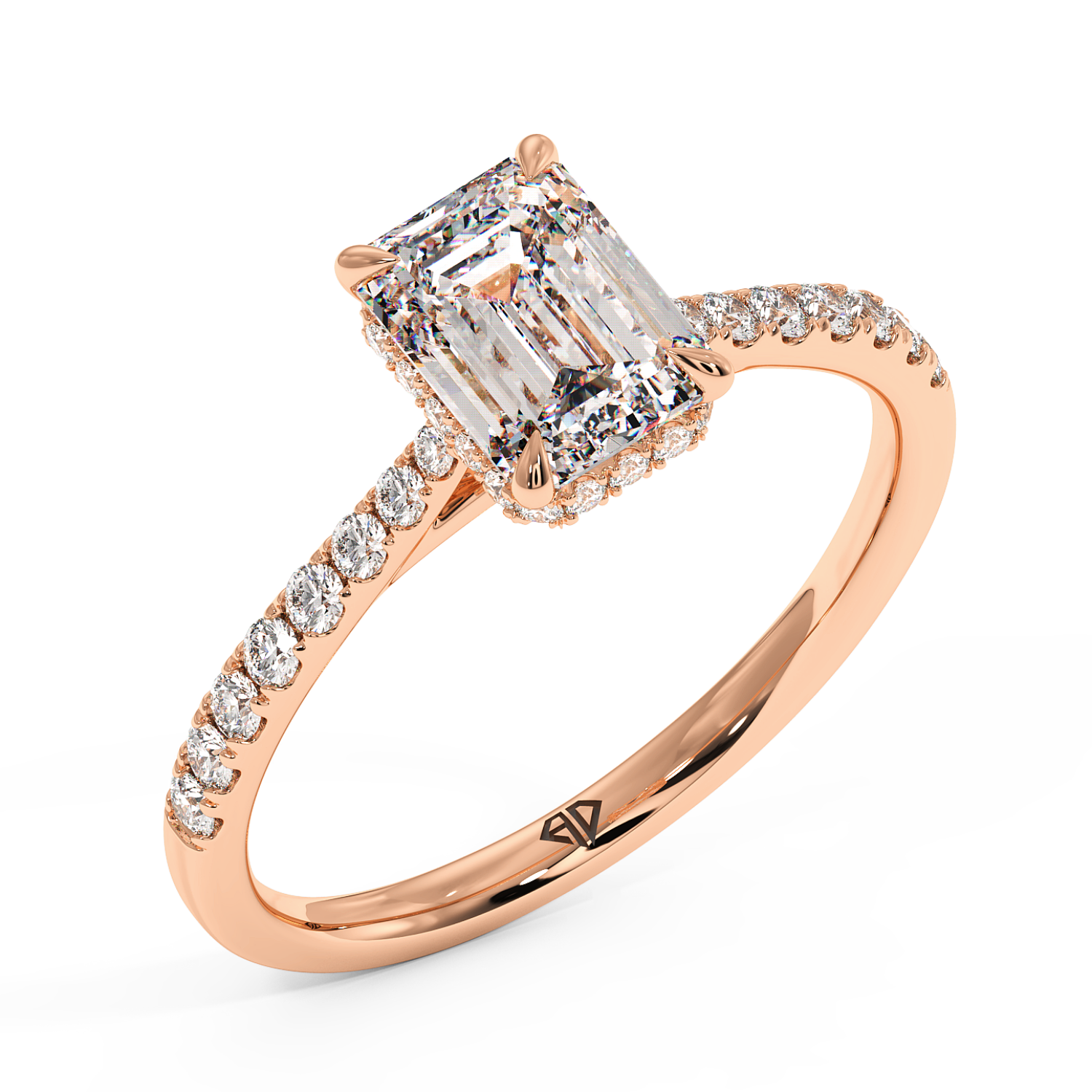 18K Rose Gold Hana Diamond Shoulder Hidden Halo Engagement Ring
