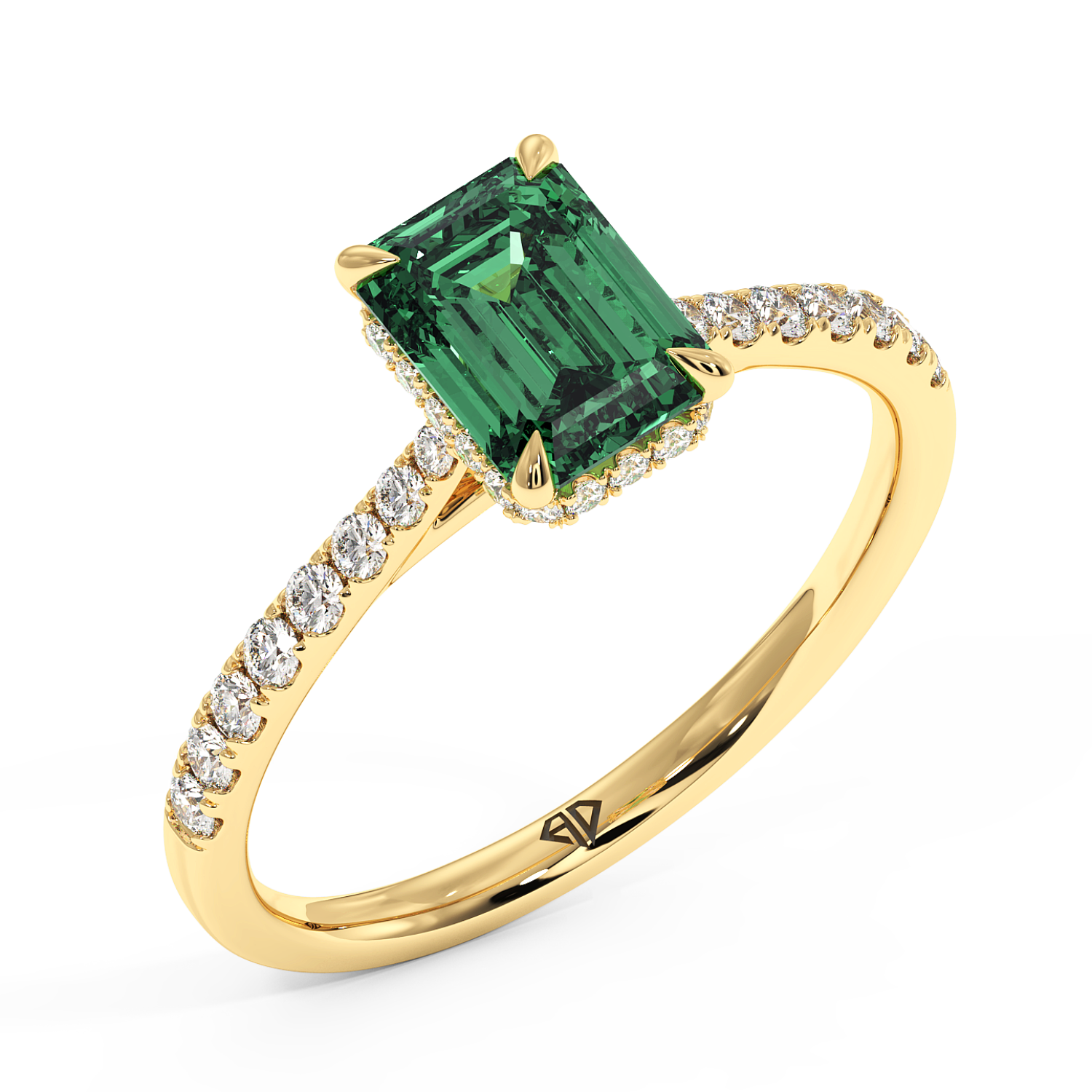 18K Yellow Gold Hana Diamond Shoulder Hidden Halo Engagement Ring