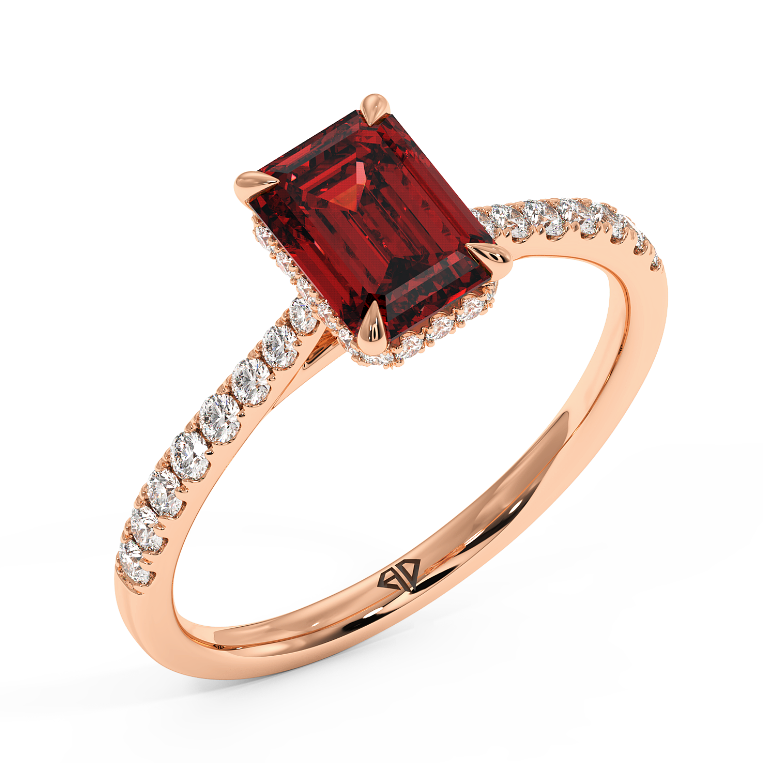 18K Rose Gold Hana Diamond Shoulder Hidden Halo Engagement Ring