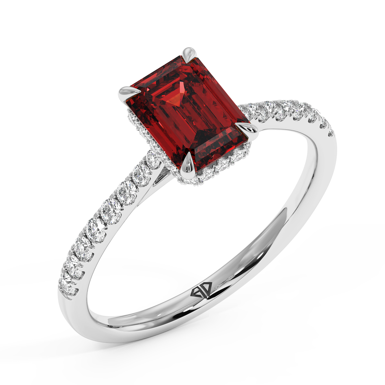 18K White Gold Hana Diamond Shoulder Hidden Halo Engagement Ring