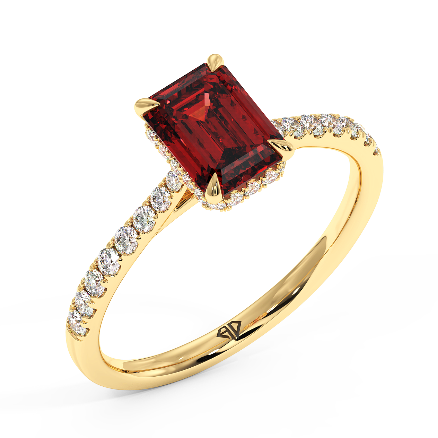 18K Yellow Gold Hana Diamond Shoulder Hidden Halo Engagement Ring