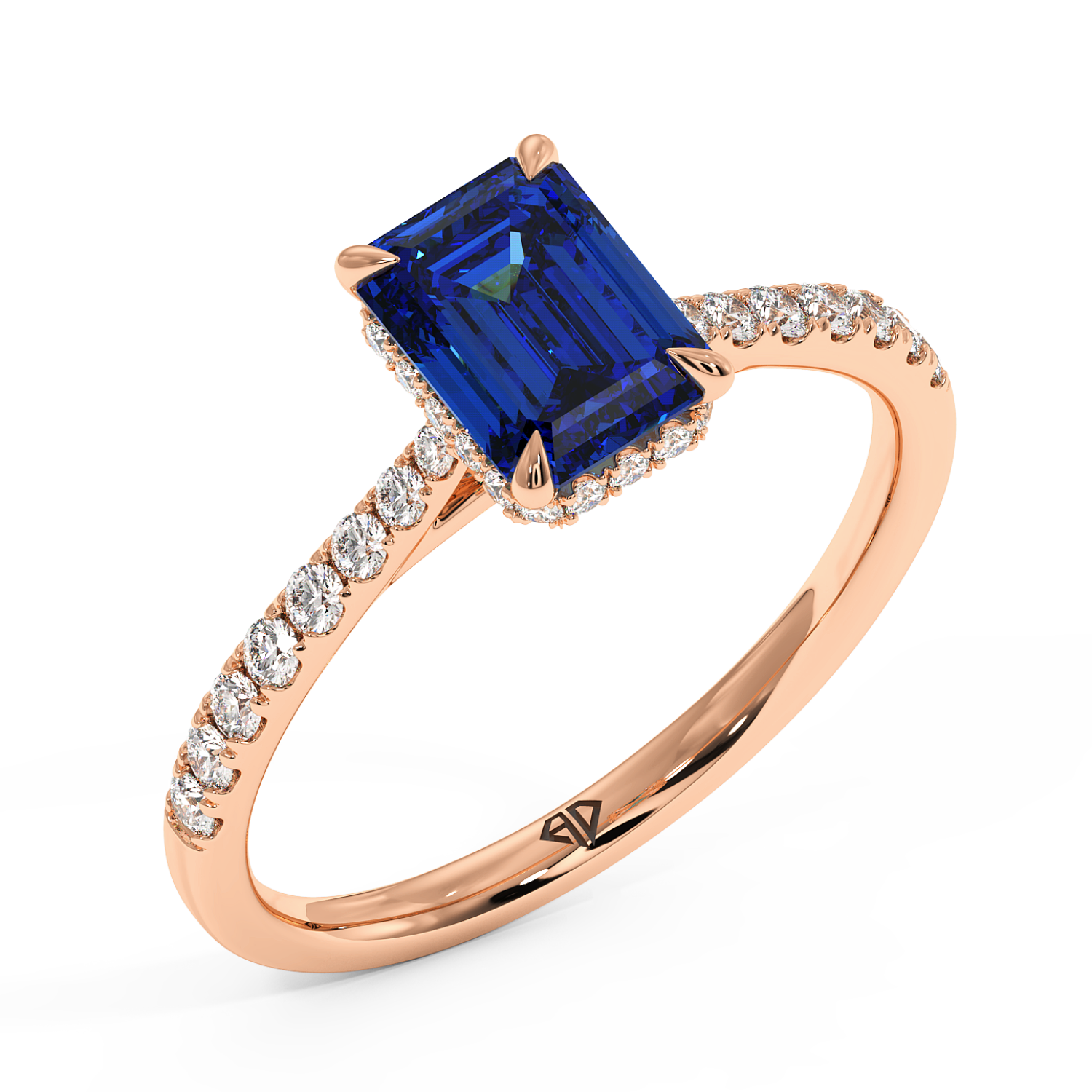 18K Rose Gold Hana Diamond Shoulder Hidden Halo Engagement Ring