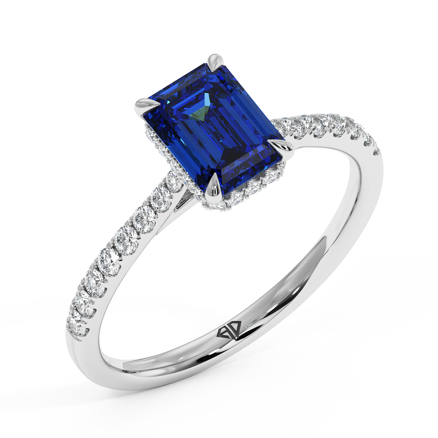 18K White Gold Hana Diamond Shoulder Hidden Halo Engagement Ring