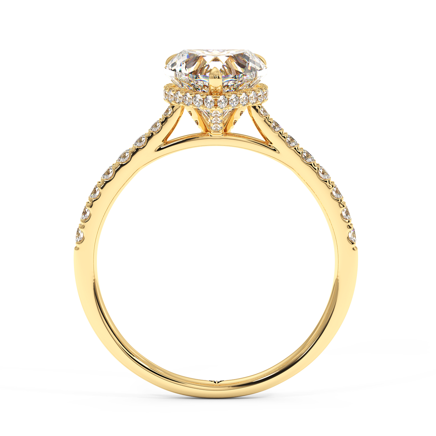 18K Yellow Gold Hana Diamond Shoulder Hidden Halo Engagement Ring