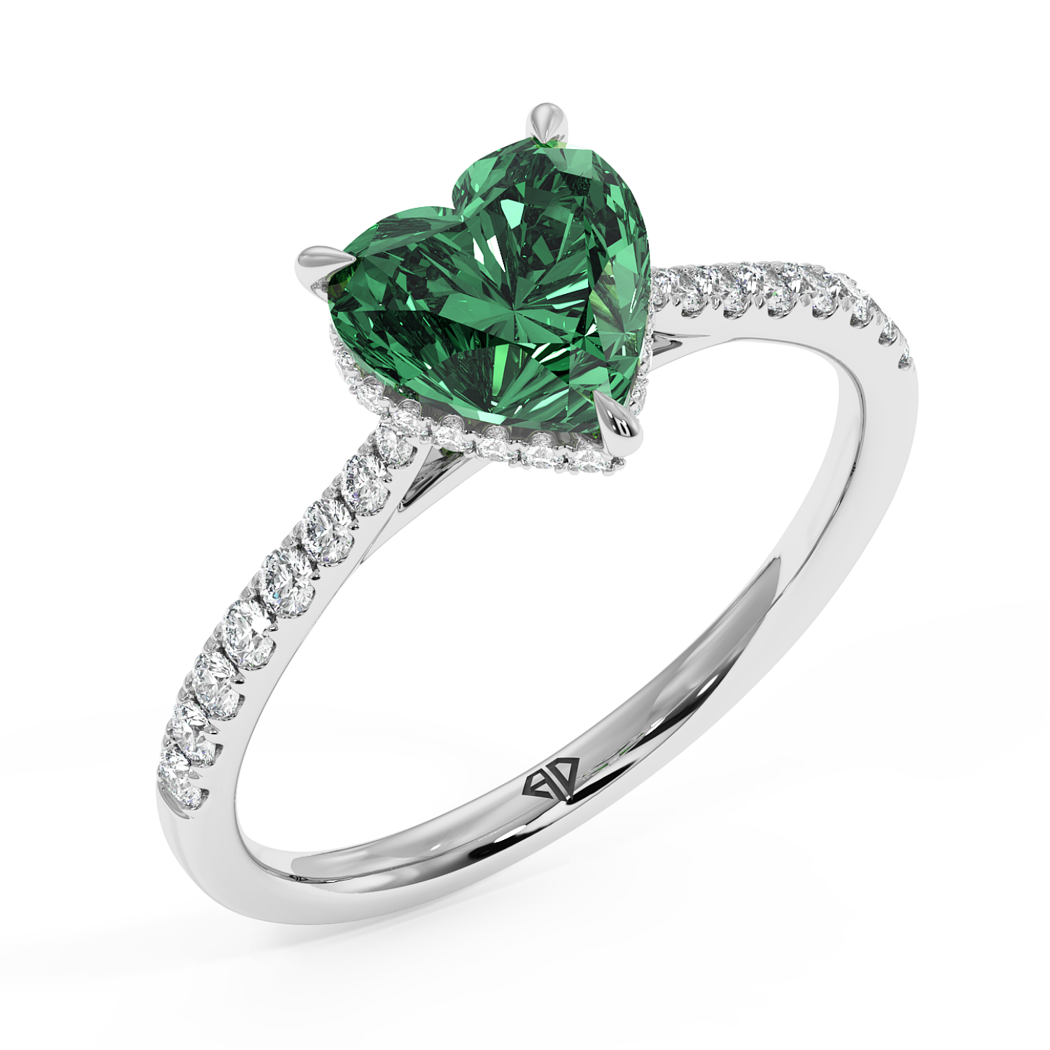 18K White Gold Hana Diamond Shoulder Hidden Halo Engagement Ring