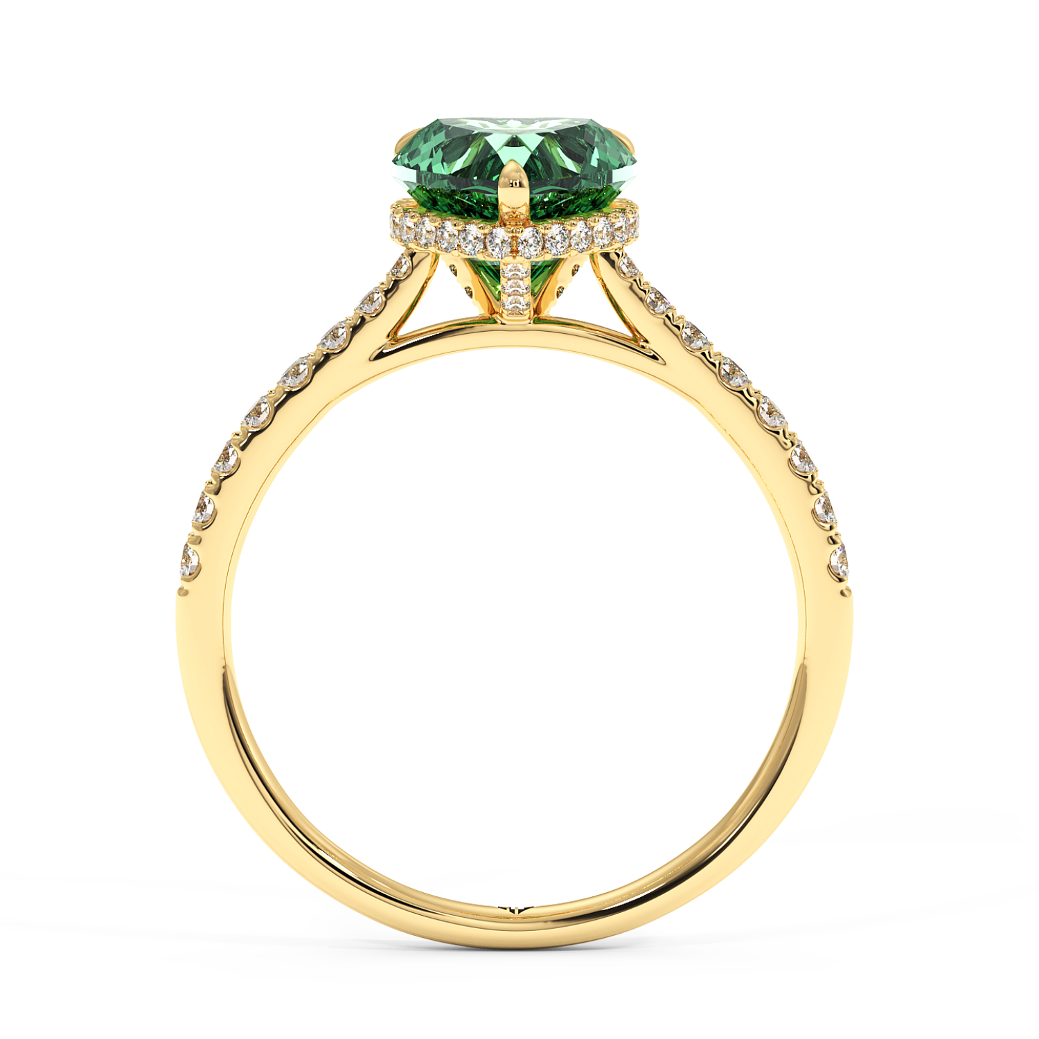 18K Yellow Gold Hana Diamond Shoulder Hidden Halo Engagement Ring