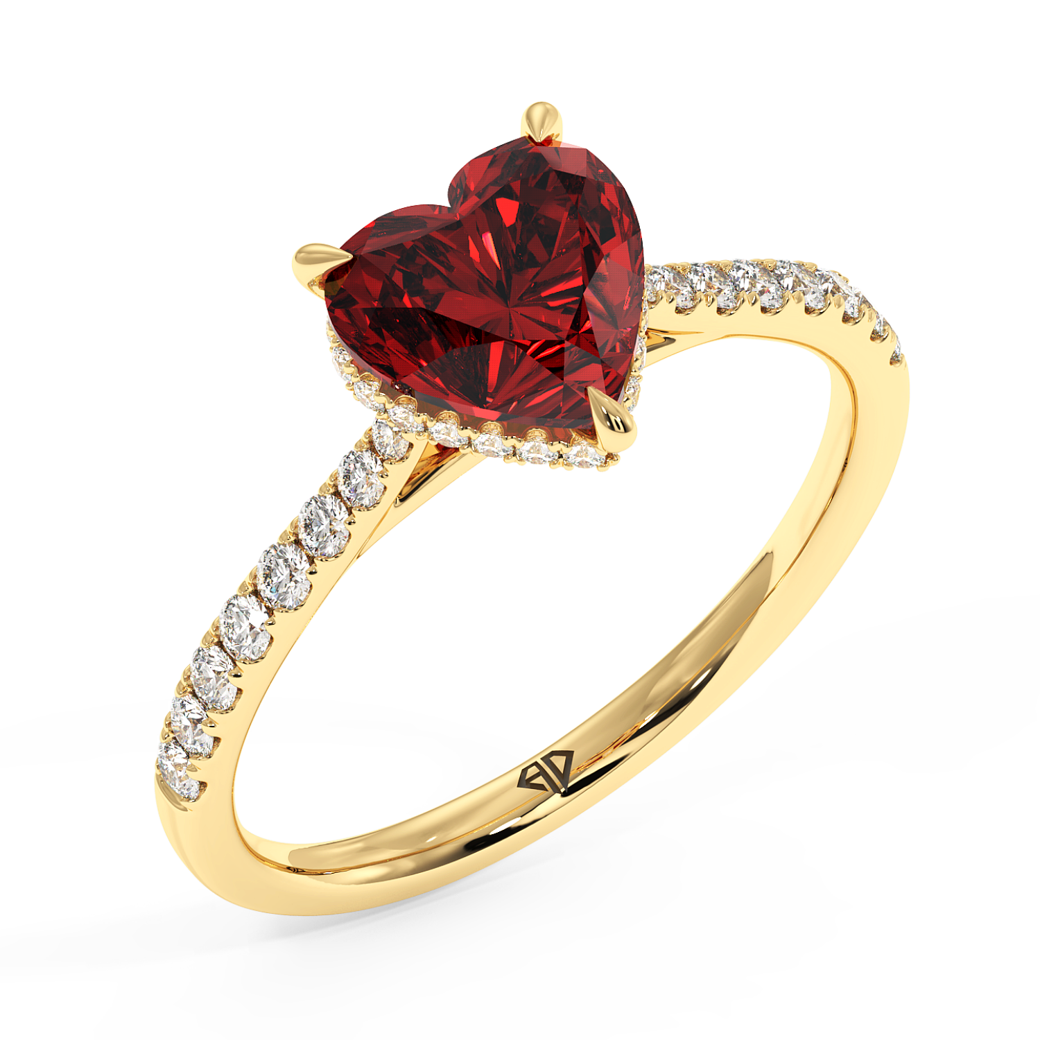 18K Yellow Gold Hana Diamond Shoulder Hidden Halo Engagement Ring