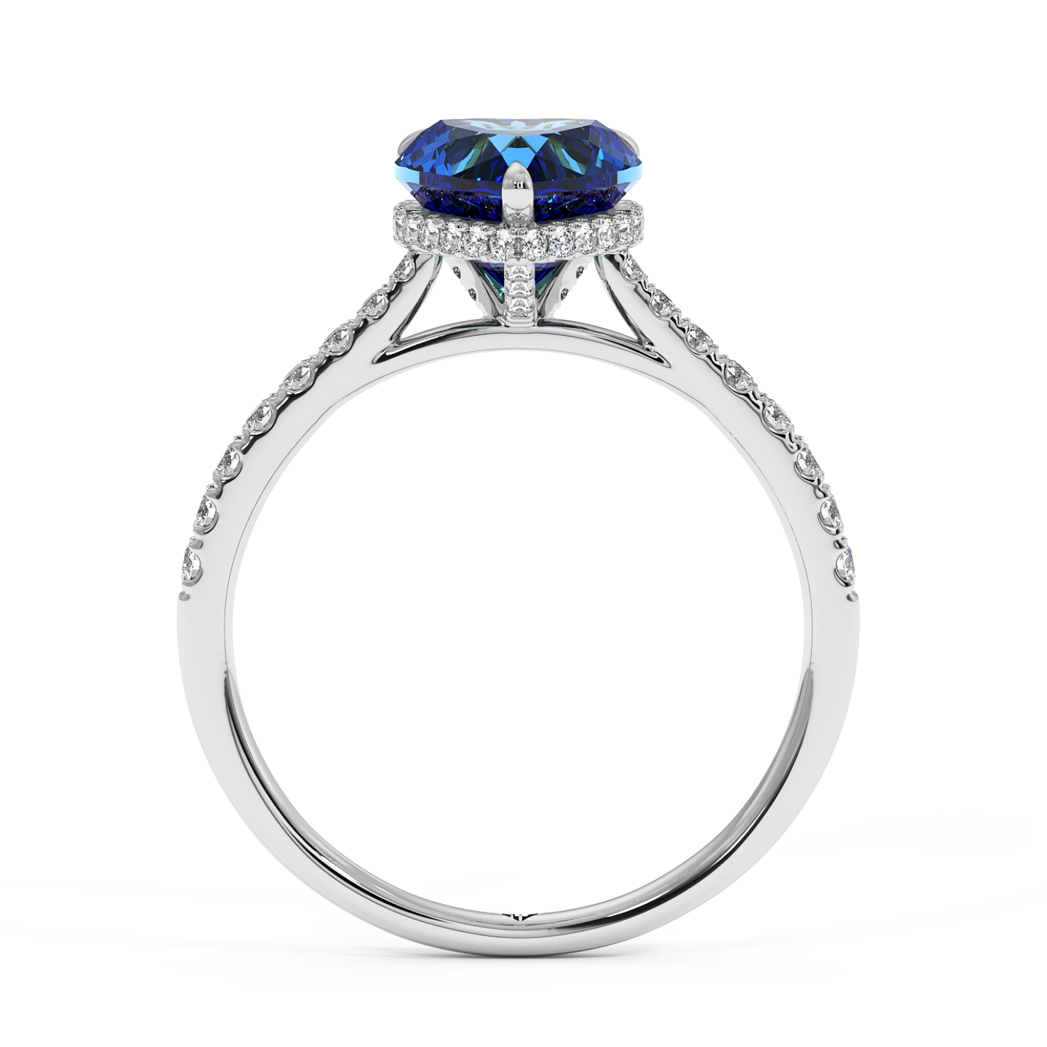 18K White Gold Hana Diamond Shoulder Hidden Halo Engagement Ring