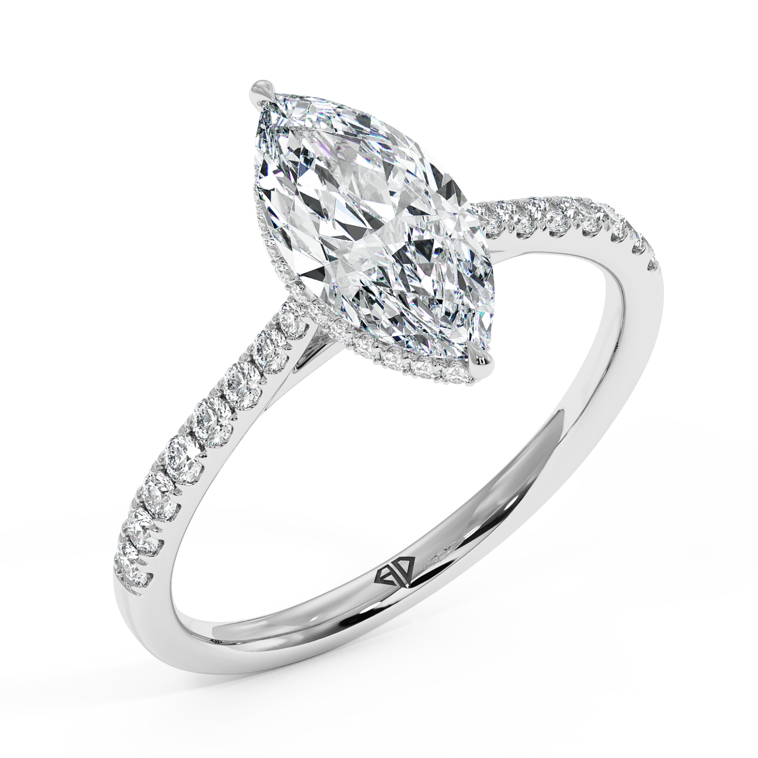 Platinum Hana Diamond Shoulder Hidden Halo Engagement Ring