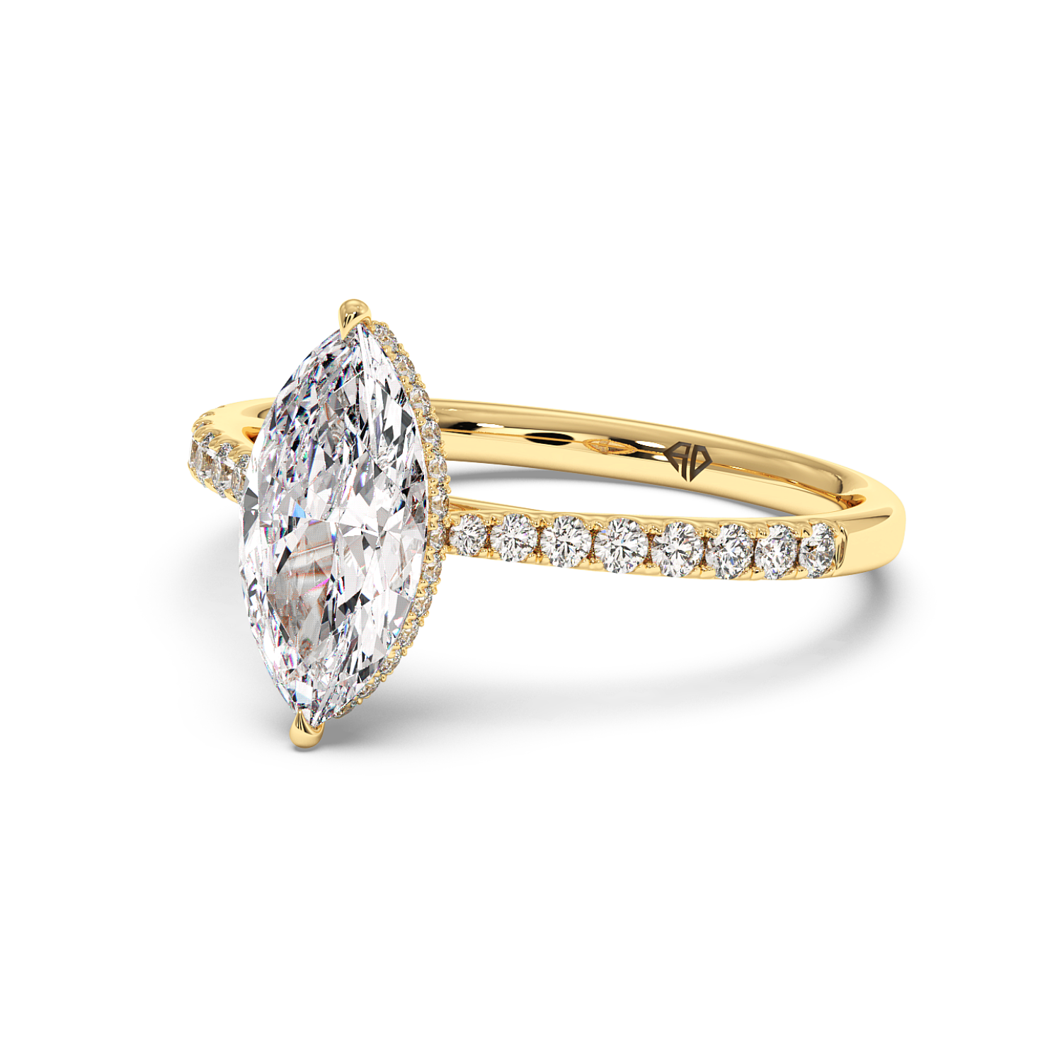 18K Yellow Gold Hana Diamond Shoulder Hidden Halo Engagement Ring