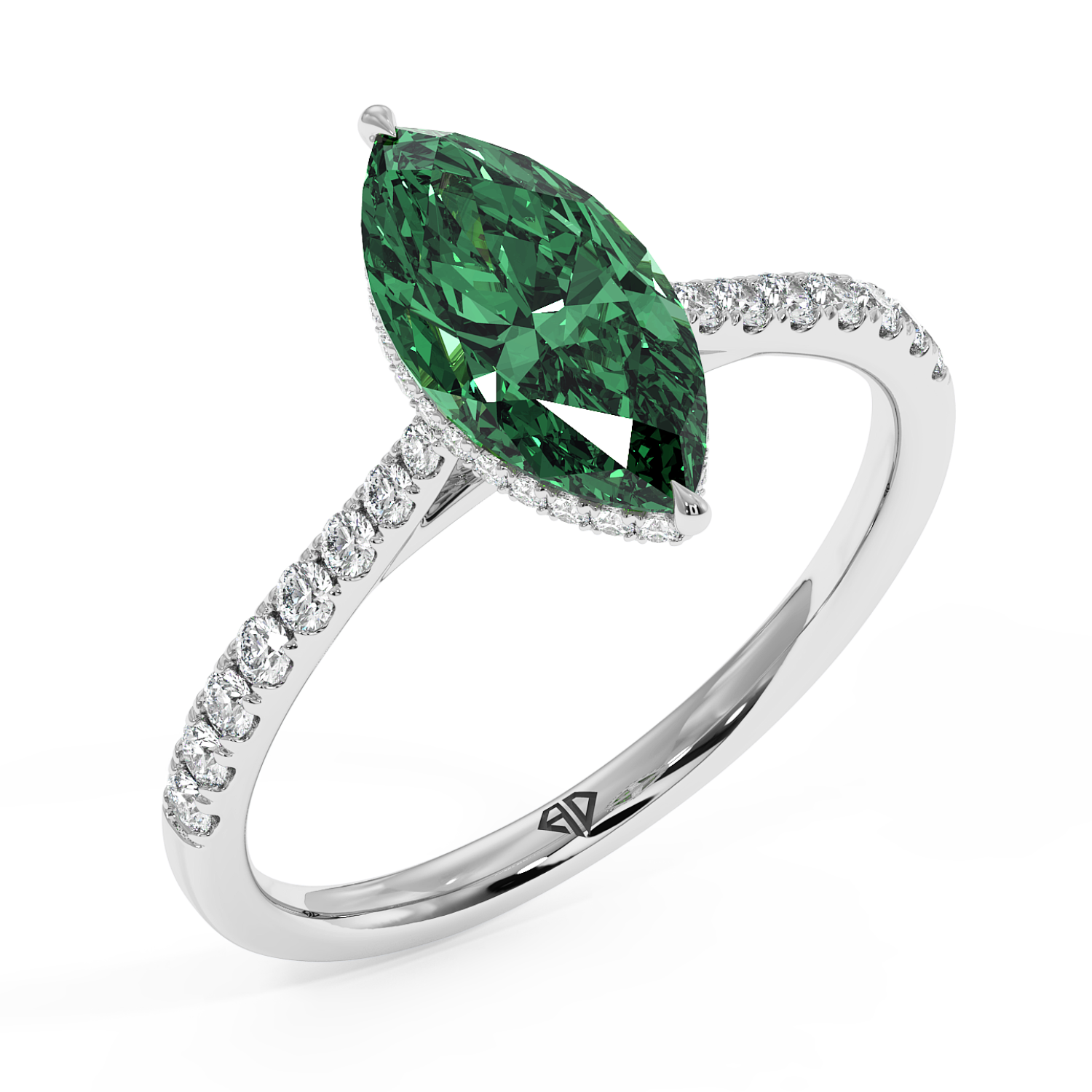 18K White Gold Hana Diamond Shoulder Hidden Halo Engagement Ring