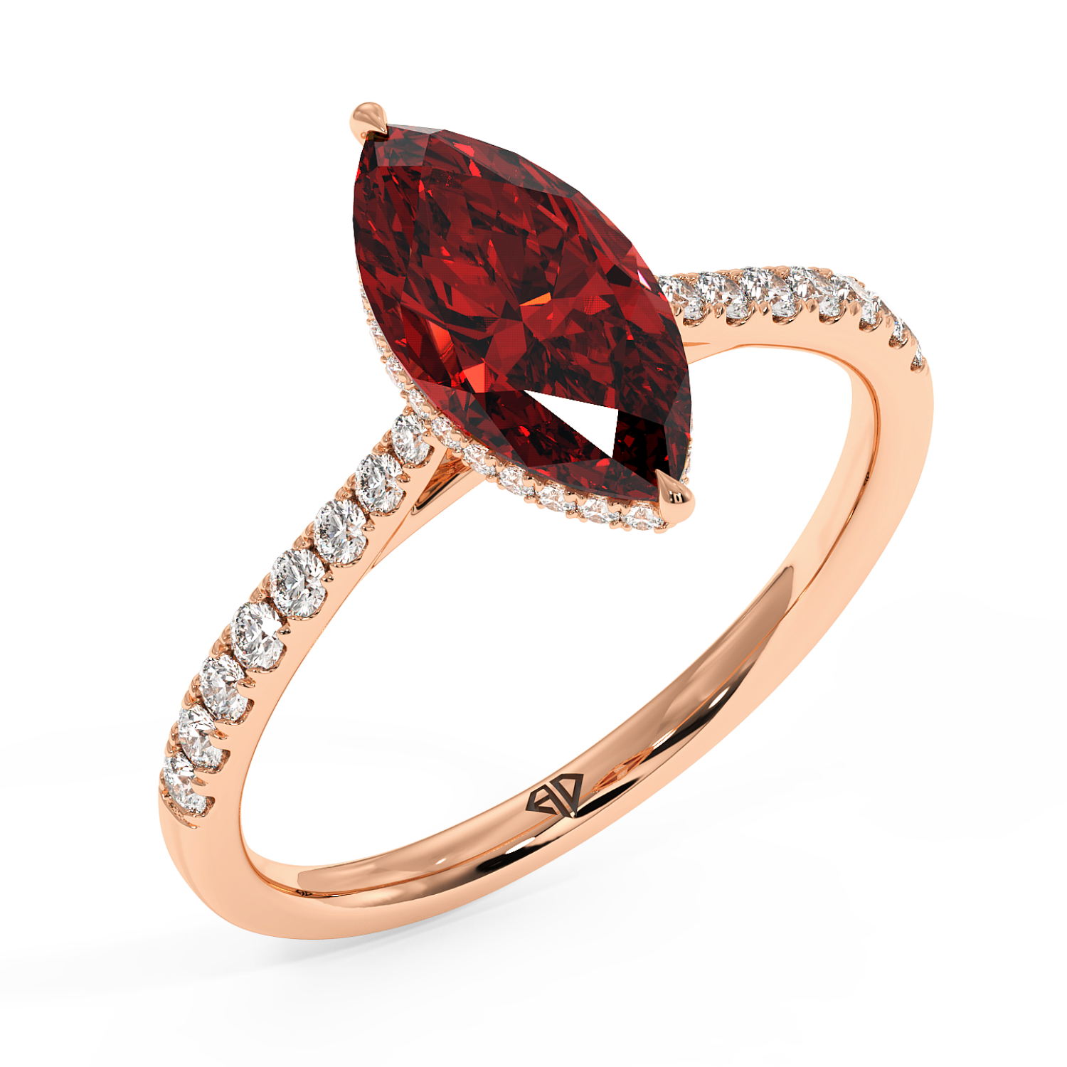 18K Rose Gold Hana Diamond Shoulder Hidden Halo Engagement Ring