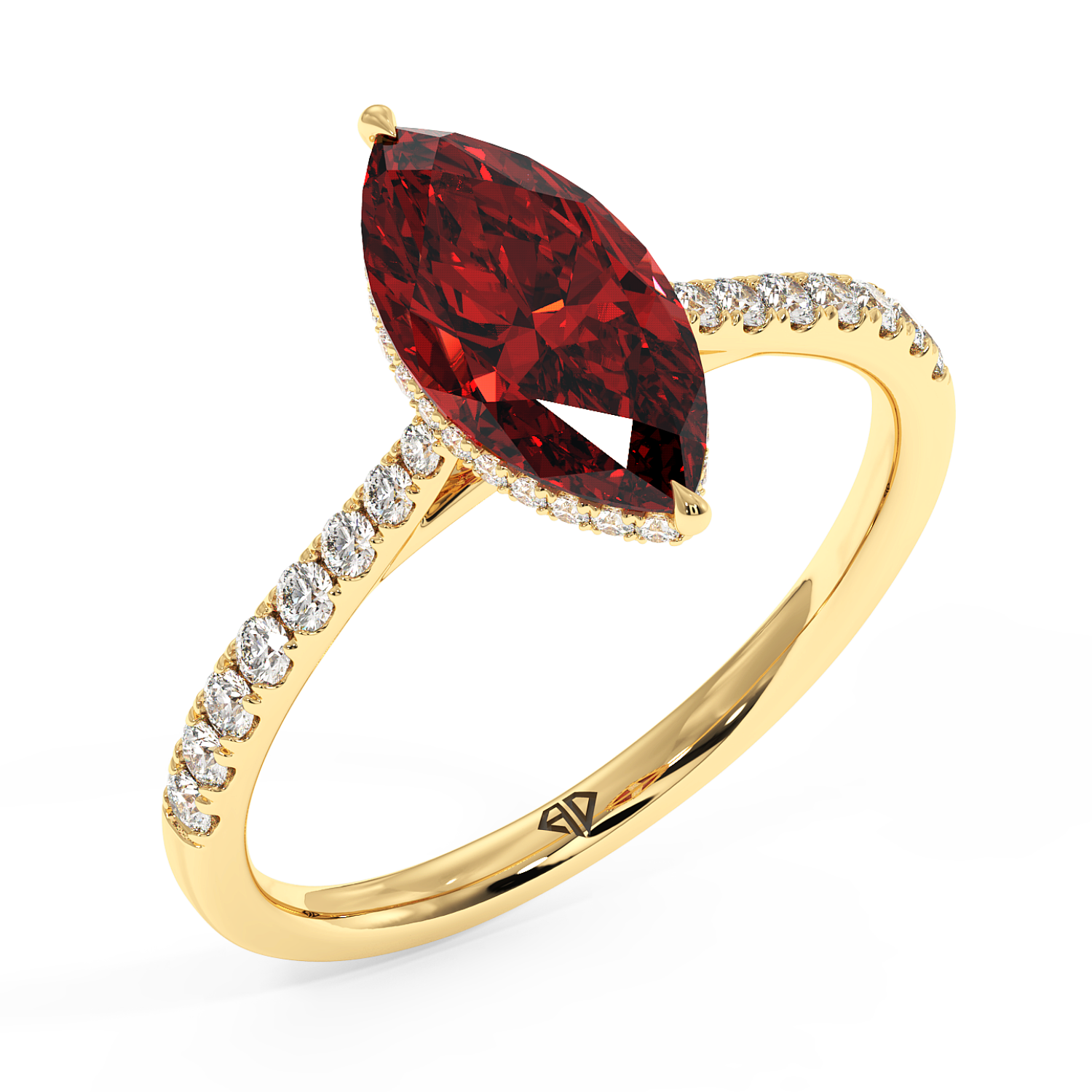 18K Yellow Gold Hana Diamond Shoulder Hidden Halo Engagement Ring