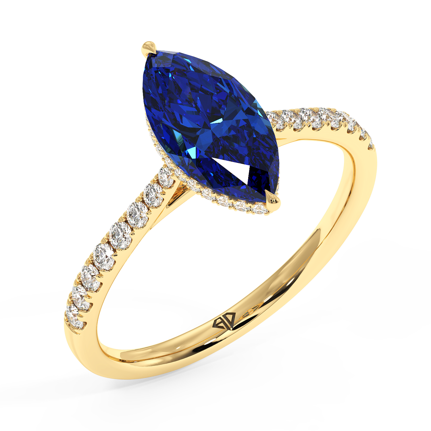 18K Yellow Gold Hana Diamond Shoulder Hidden Halo Engagement Ring