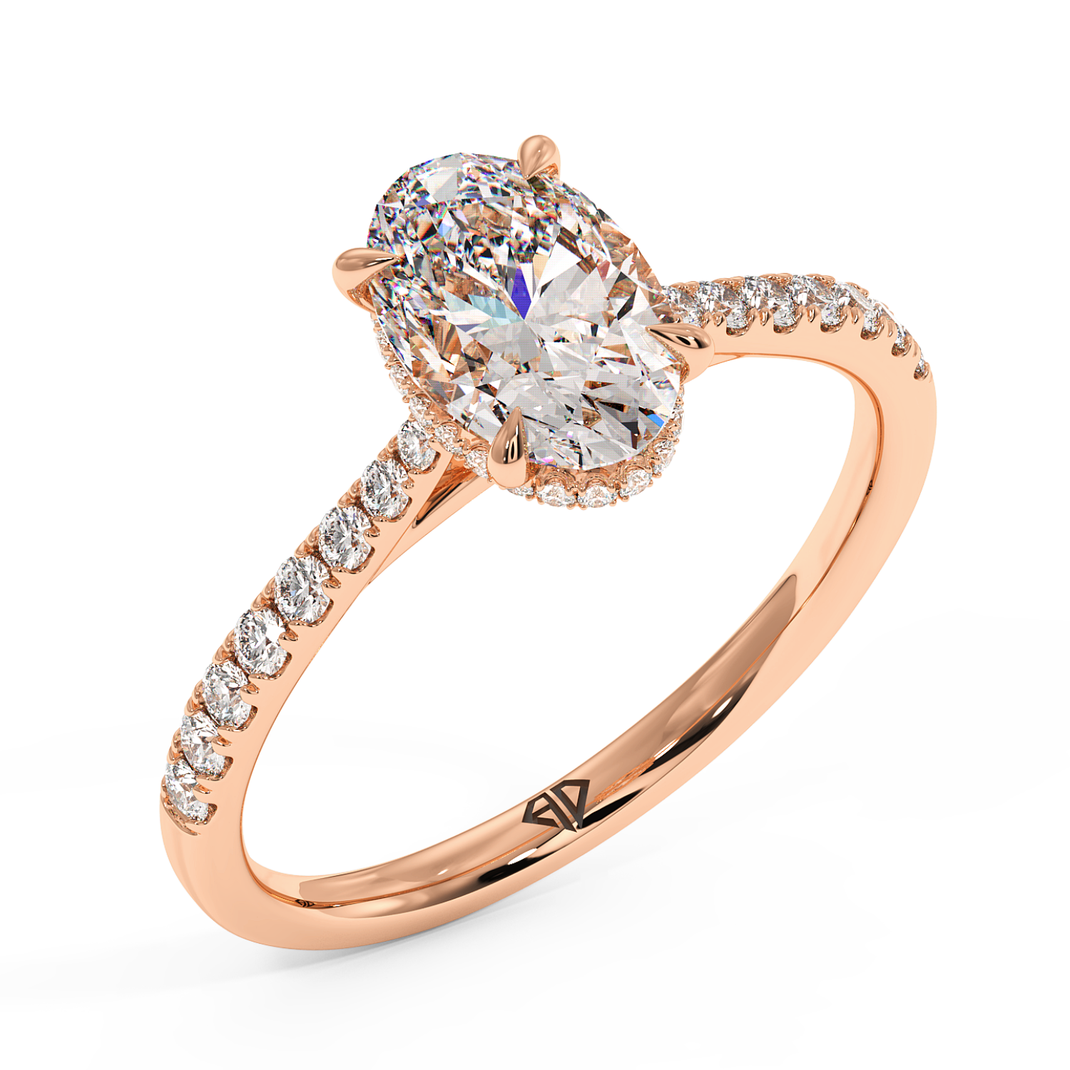 18K Rose Gold Hana Diamond Shoulder Hidden Halo Engagement Ring