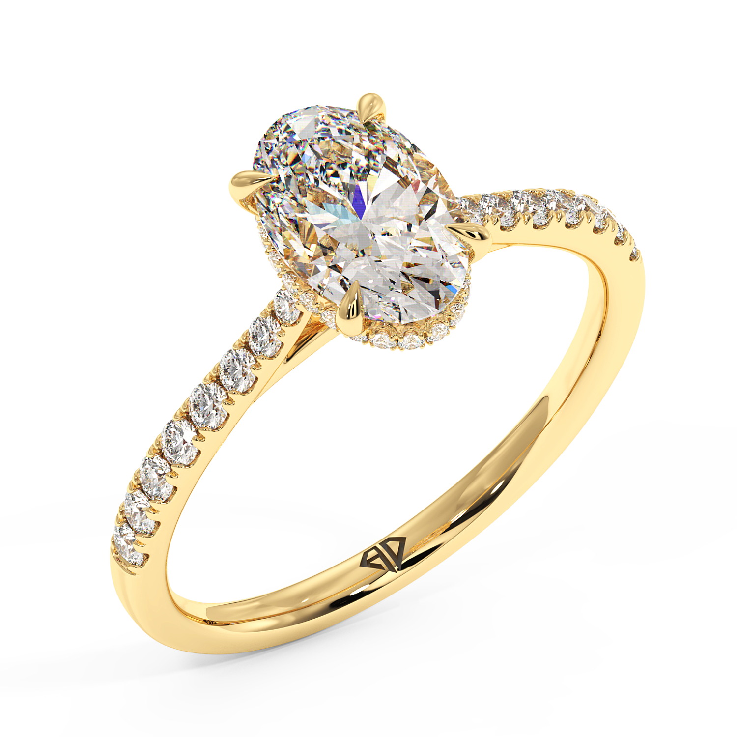 18K Yellow Gold Hana Diamond Shoulder Hidden Halo Engagement Ring