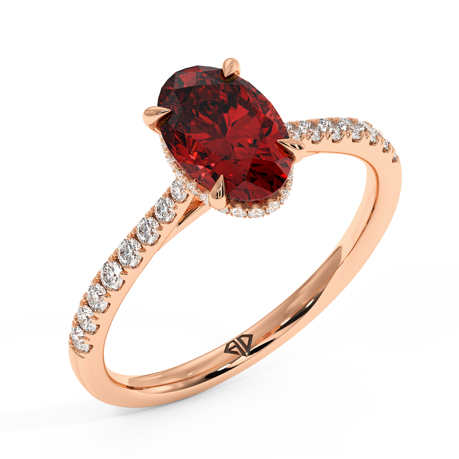 18K Rose Gold Hana Diamond Shoulder Hidden Halo Engagement Ring