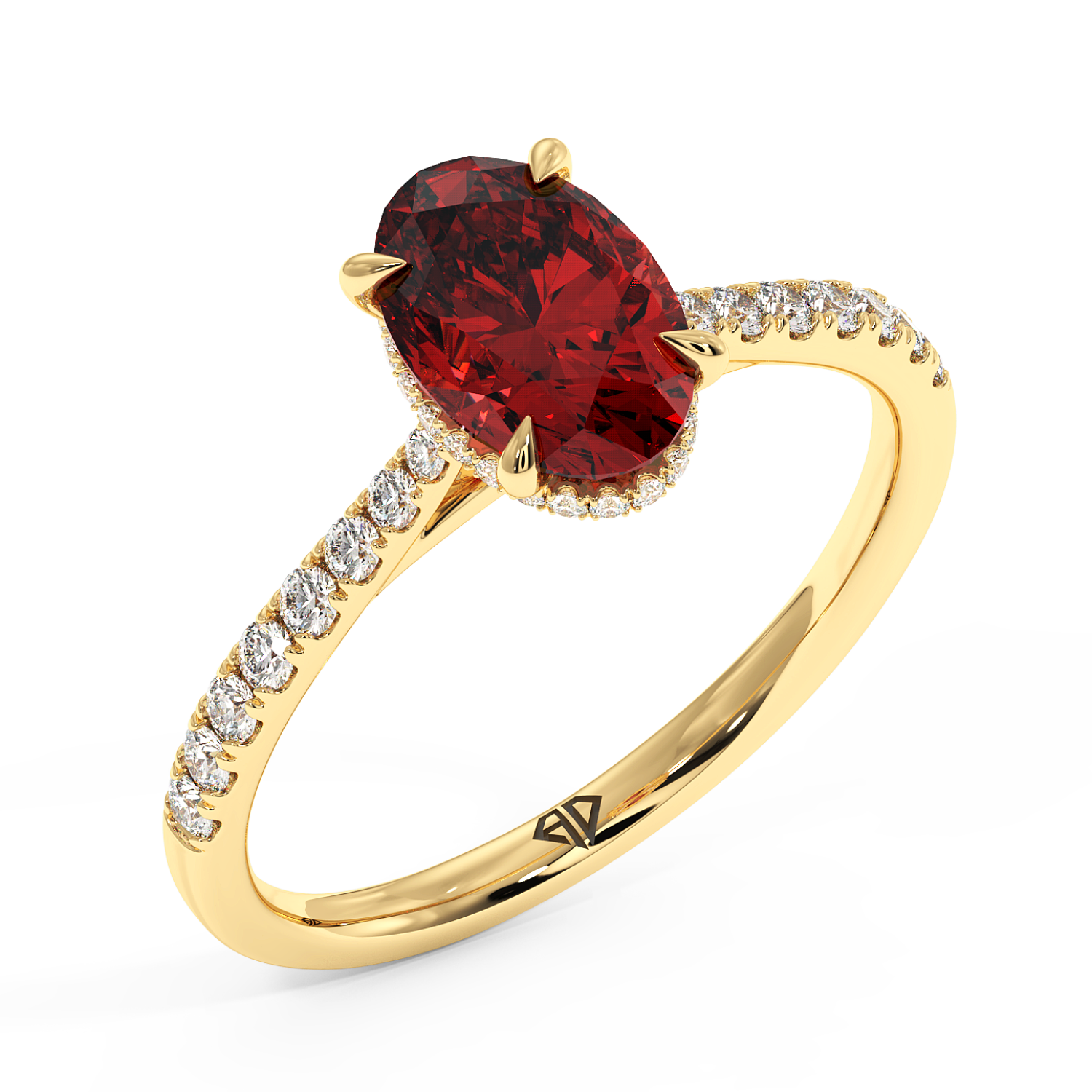 18K Yellow Gold Hana Diamond Shoulder Hidden Halo Engagement Ring