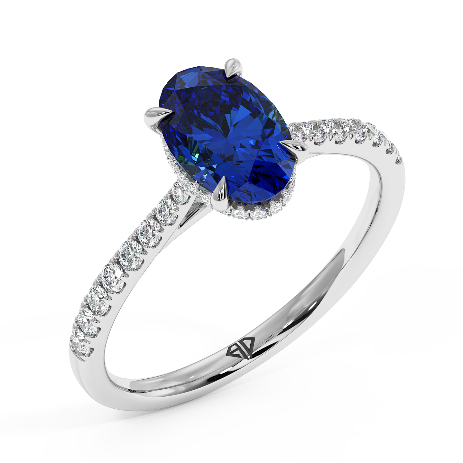 Platinum Hana Diamond Shoulder Hidden Halo Engagement Ring