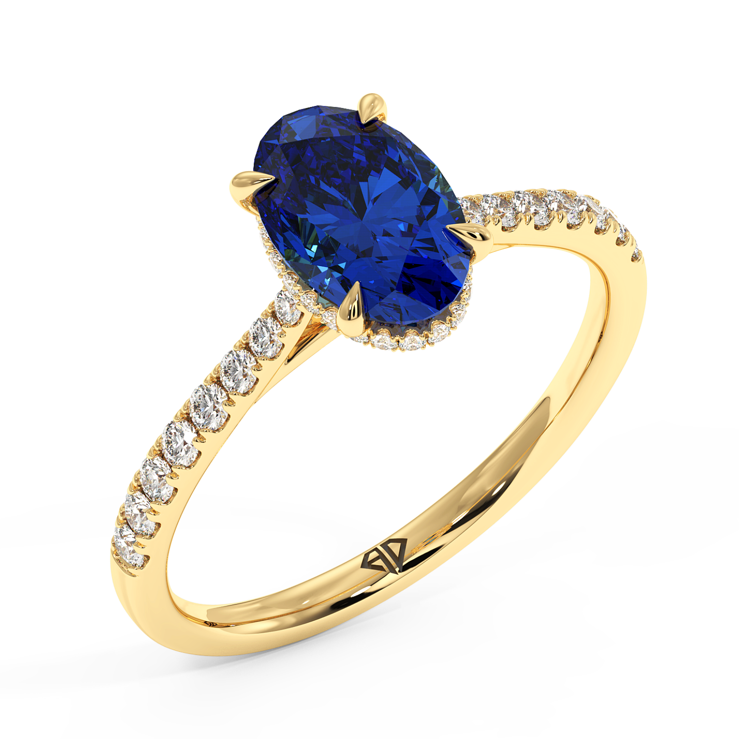 18K Yellow Gold Hana Diamond Shoulder Hidden Halo Engagement Ring