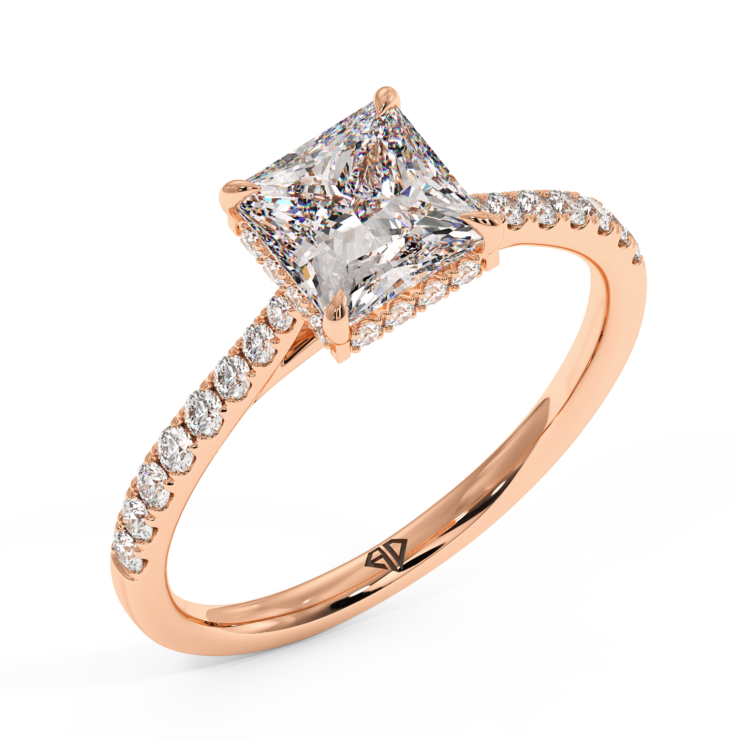 18K Rose Gold Hana Diamond Shoulder Hidden Halo Engagement Ring