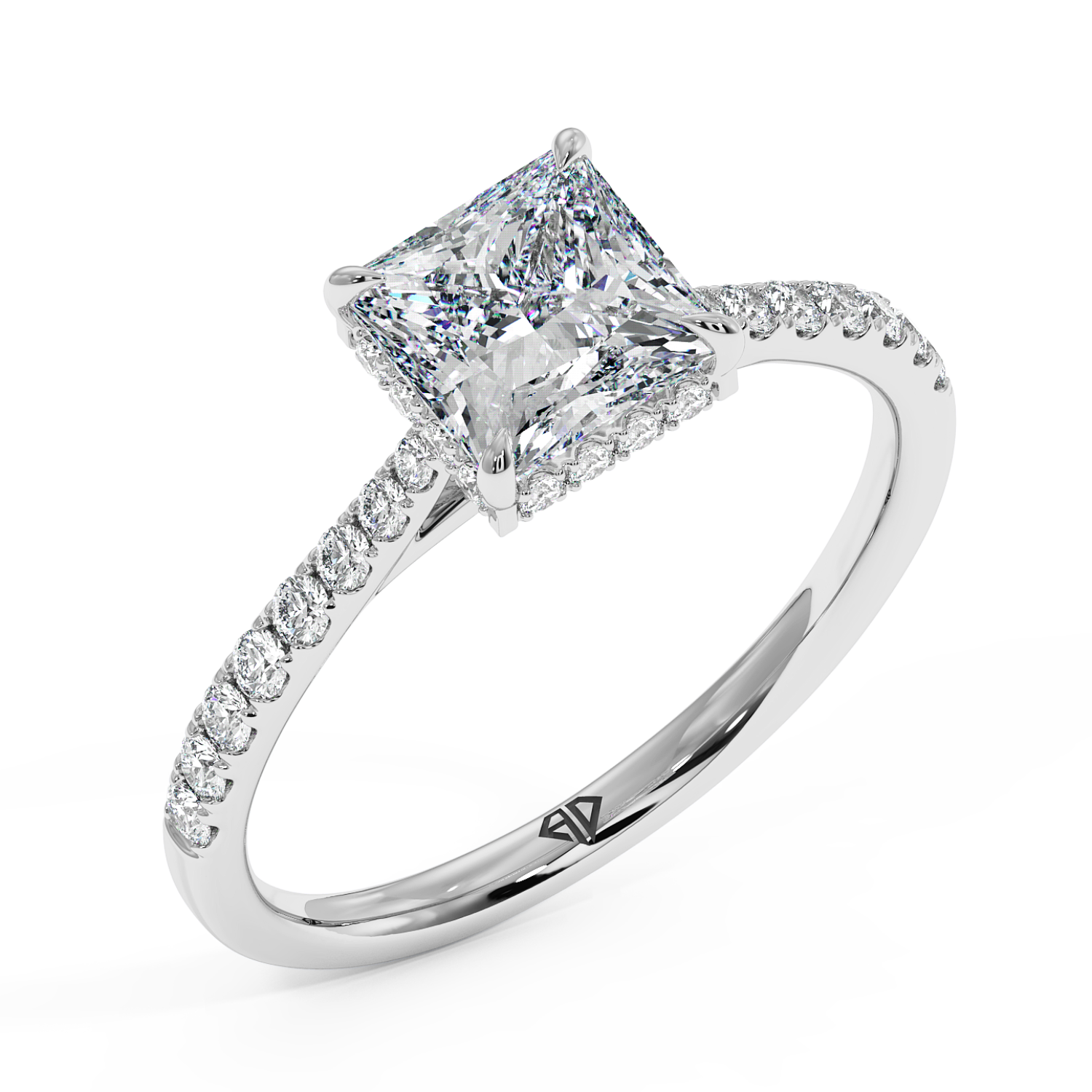 Platinum Hana Diamond Shoulder Hidden Halo Engagement Ring