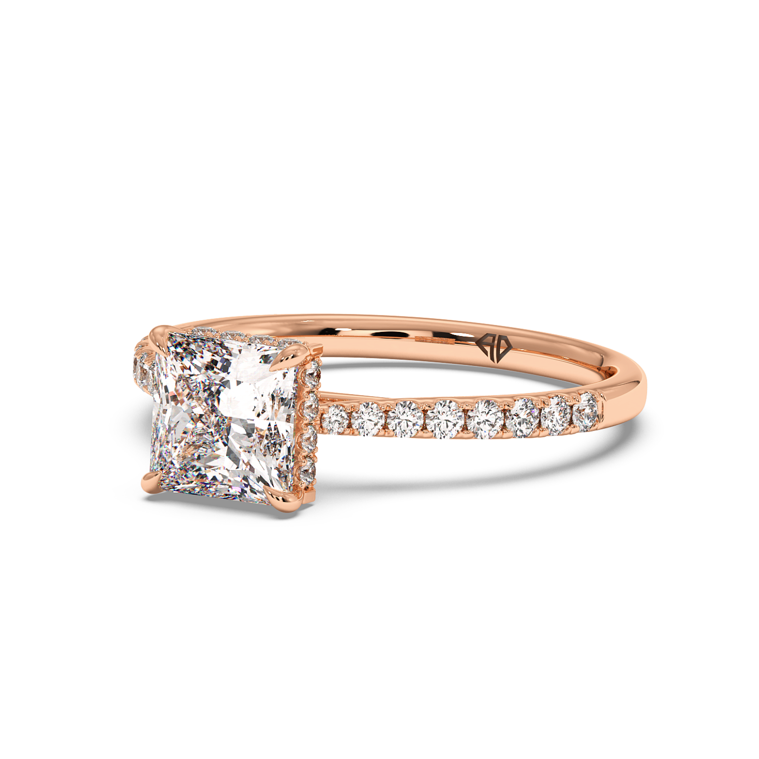 18K Rose Gold Hana Diamond Shoulder Hidden Halo Engagement Ring