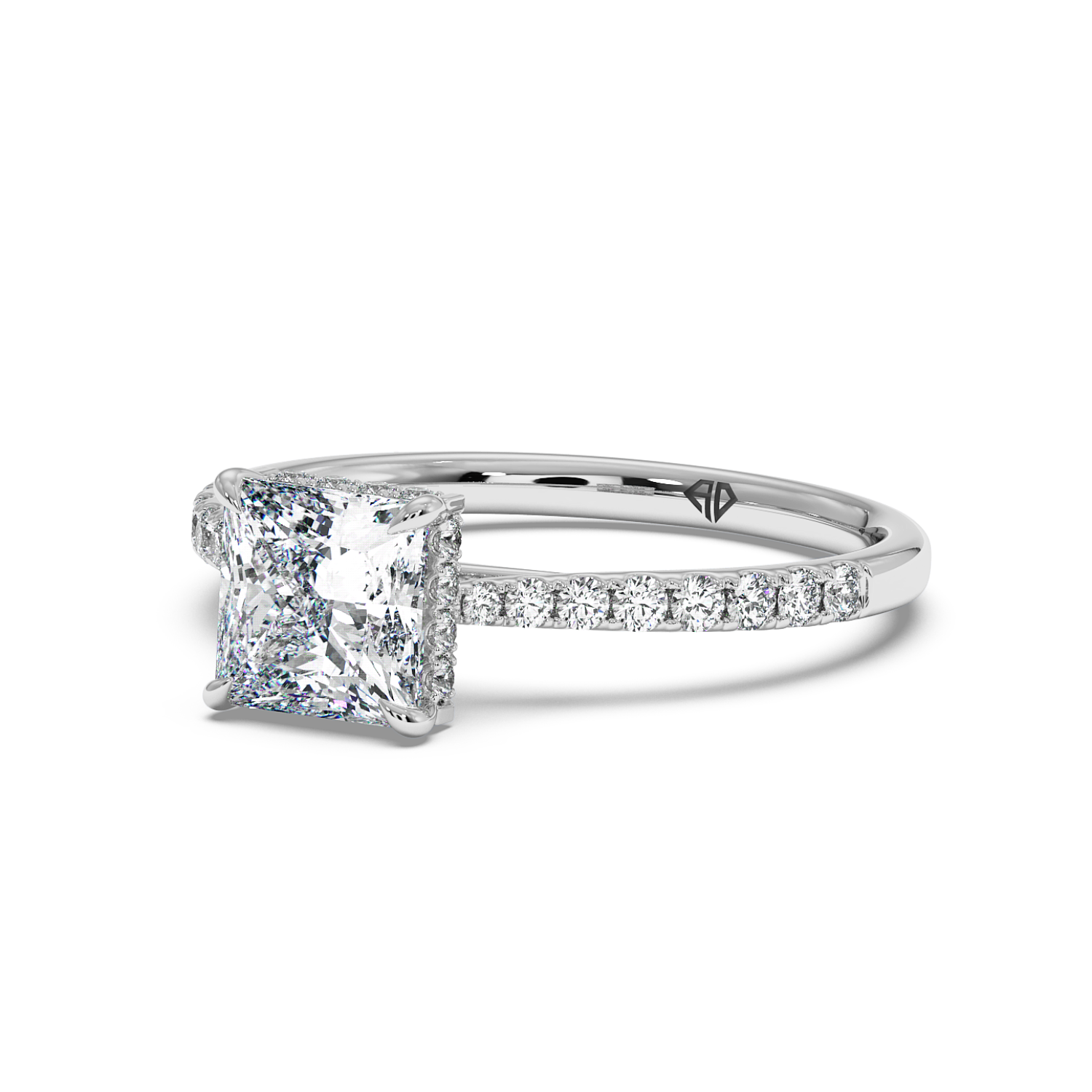 Platinum Hana Diamond Shoulder Hidden Halo Engagement Ring