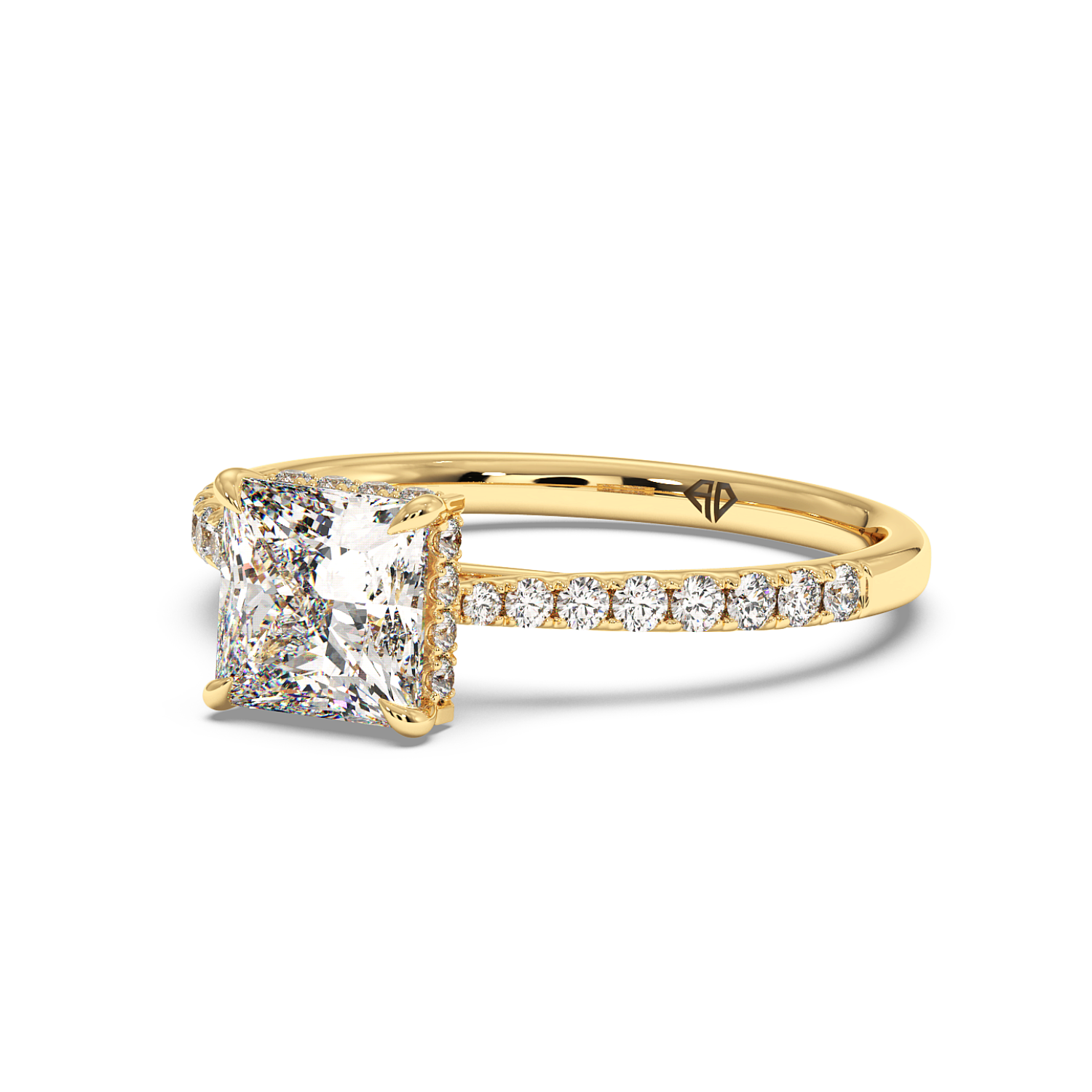 18K Yellow Gold Hana Diamond Shoulder Hidden Halo Engagement Ring