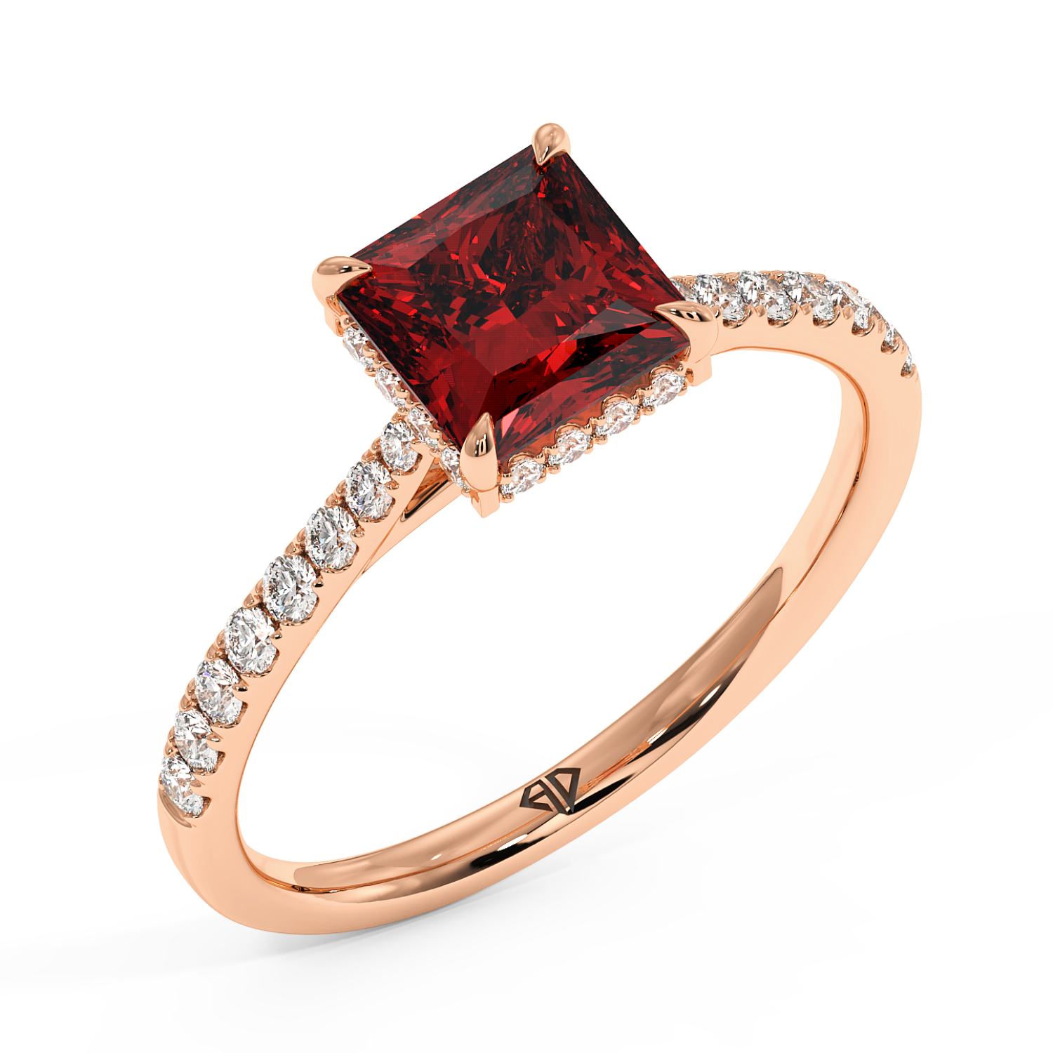 18K Rose Gold Hana Diamond Shoulder Hidden Halo Engagement Ring