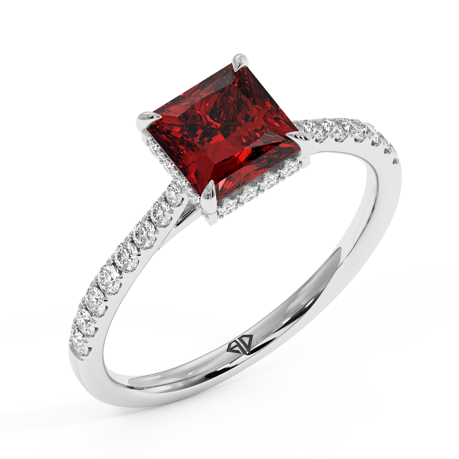 Platinum Hana Diamond Shoulder Hidden Halo Engagement Ring