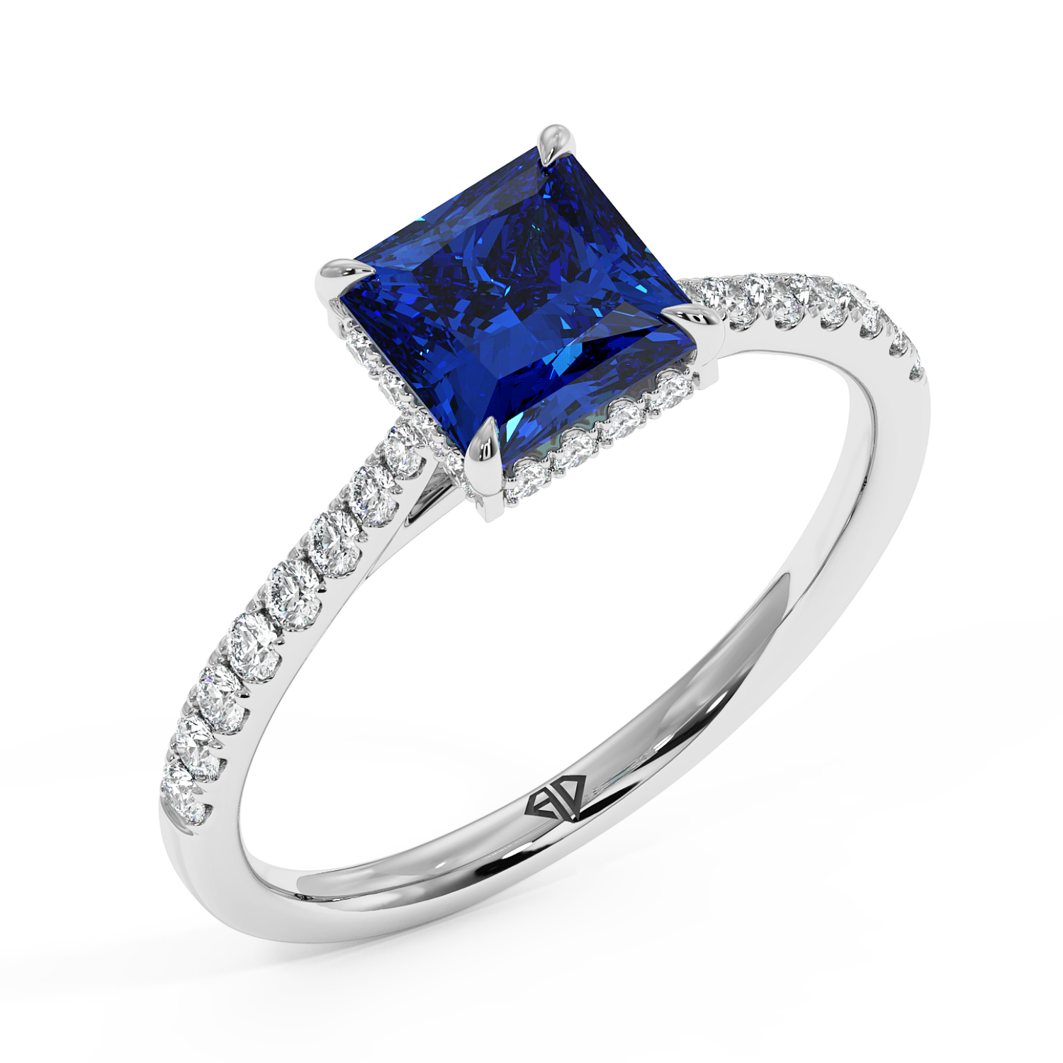 Platinum Hana Diamond Shoulder Hidden Halo Engagement Ring