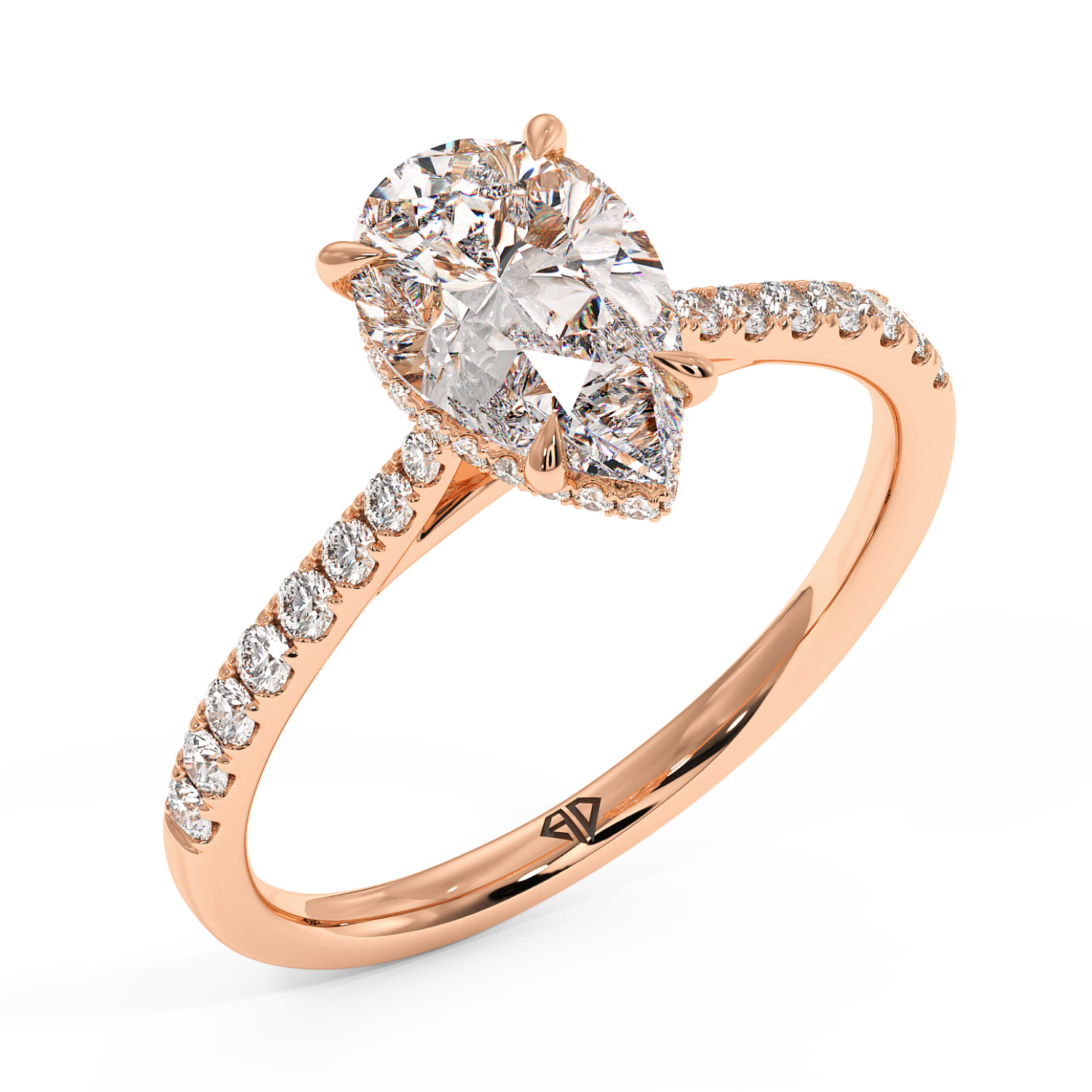 18K Rose Gold Hana Diamond Shoulder Hidden Halo Engagement Ring