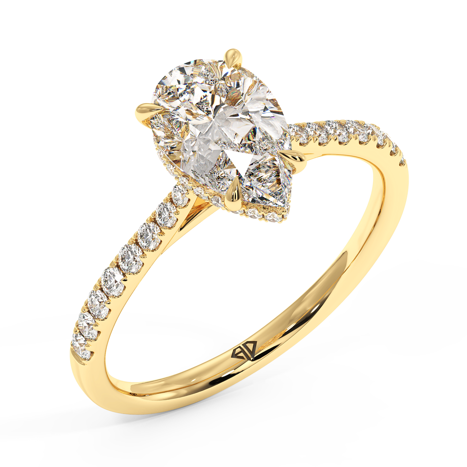 18K Yellow Gold Hana Diamond Shoulder Hidden Halo Engagement Ring