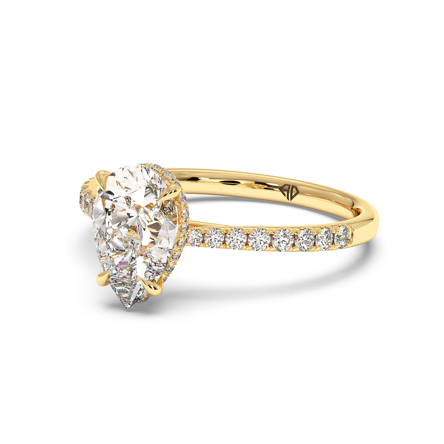 18K Yellow Gold Hana Diamond Shoulder Hidden Halo Engagement Ring