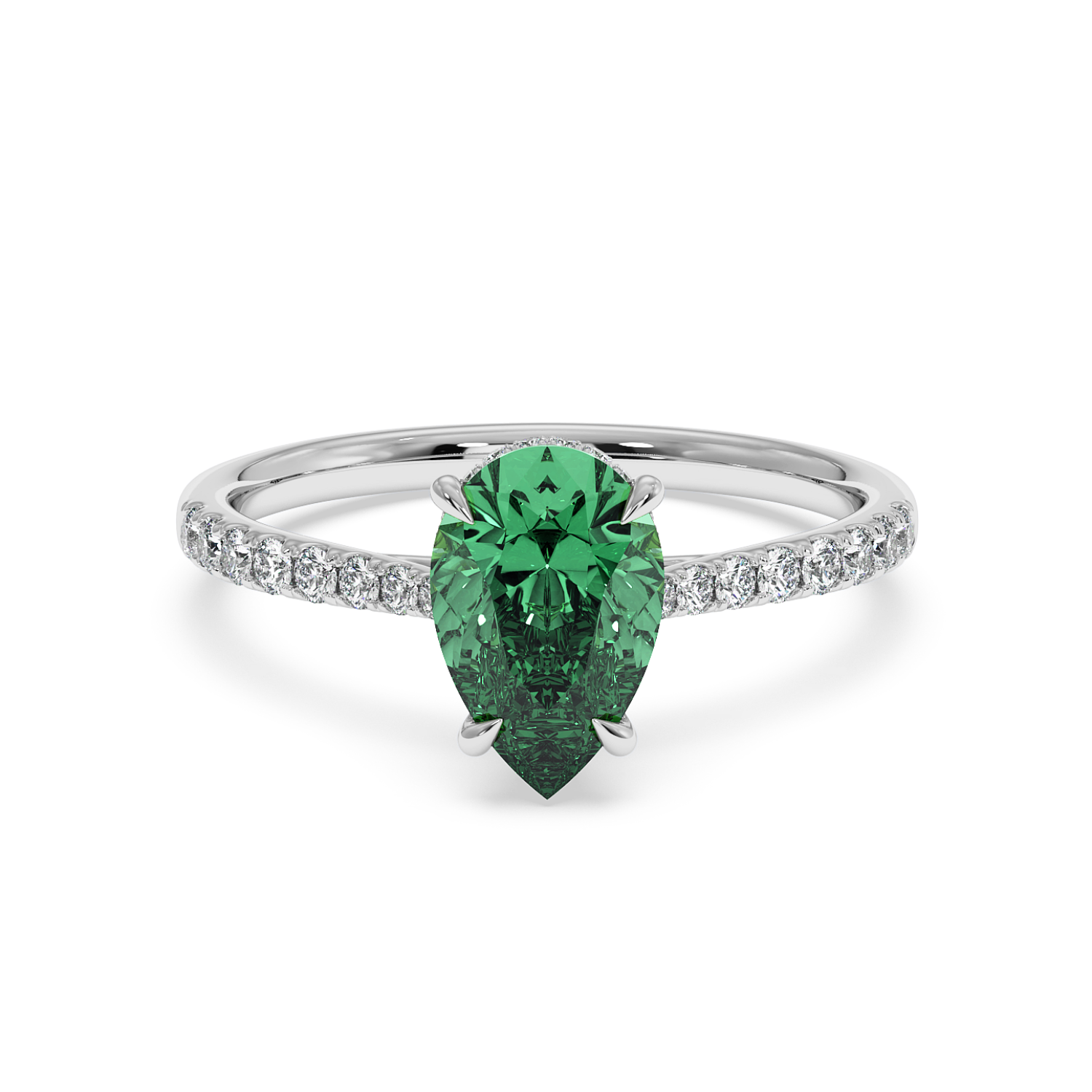 18K White Gold Hana Diamond Shoulder Hidden Halo Engagement Ring