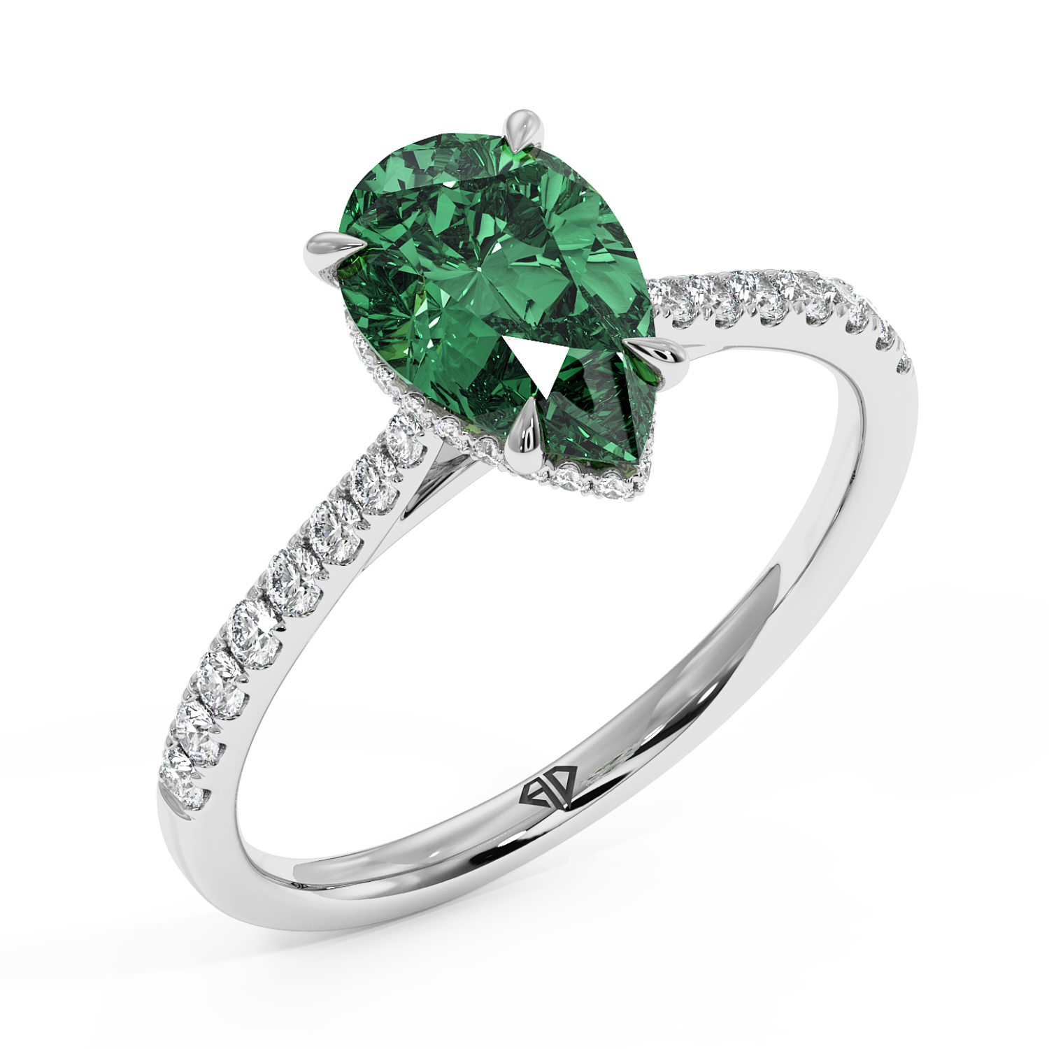 18K White Gold Hana Diamond Shoulder Hidden Halo Engagement Ring