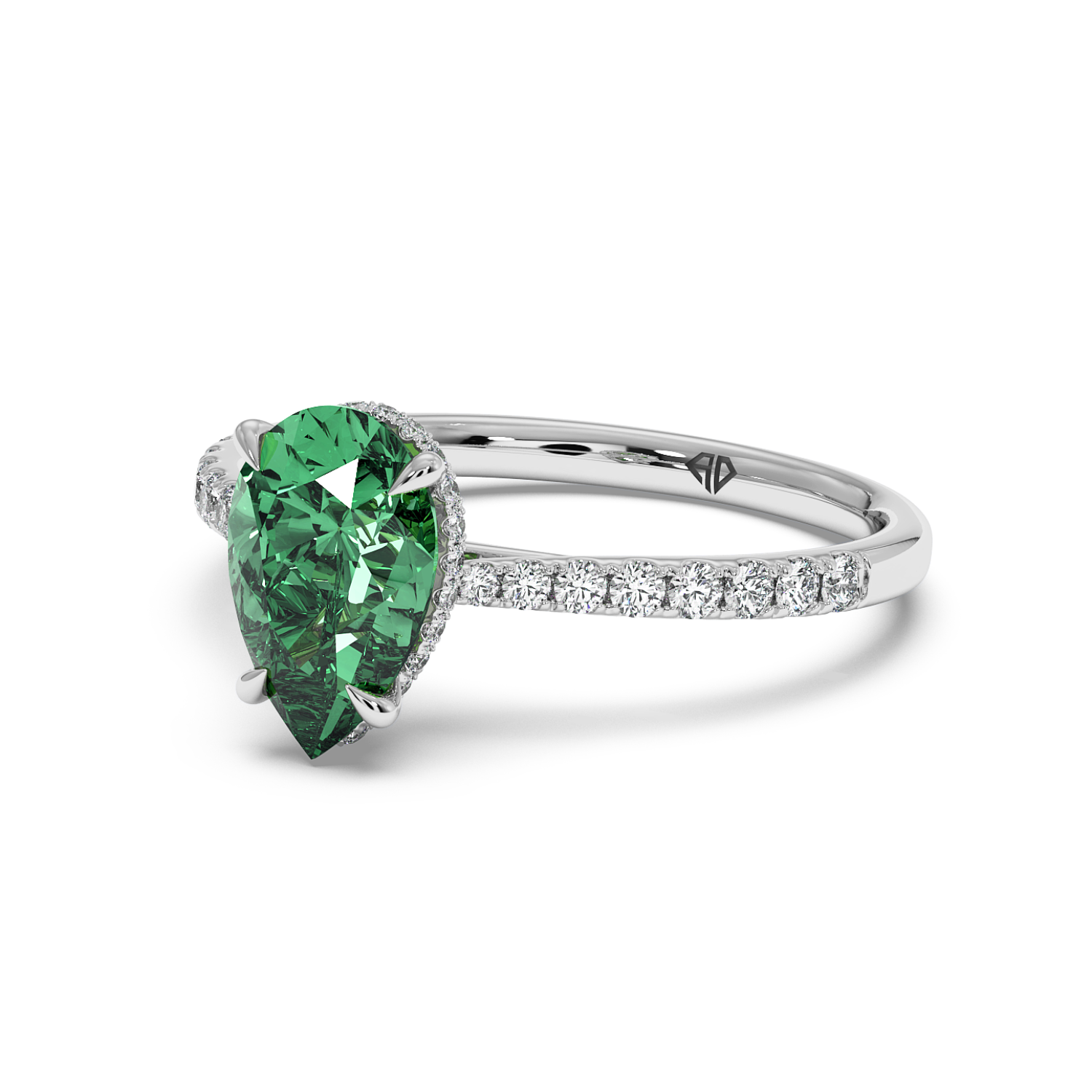 18K White Gold Hana Diamond Shoulder Hidden Halo Engagement Ring