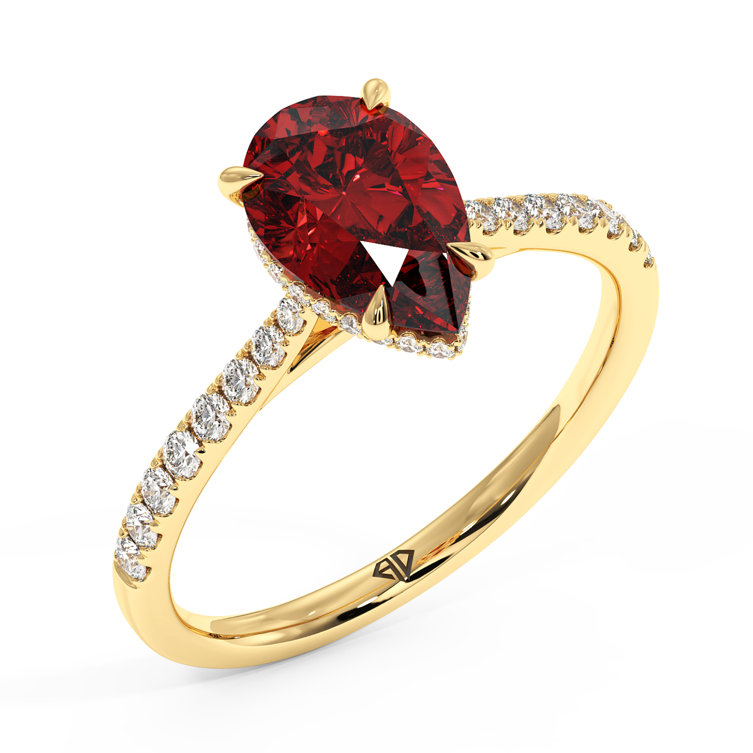 18K Yellow Gold Hana Diamond Shoulder Hidden Halo Engagement Ring