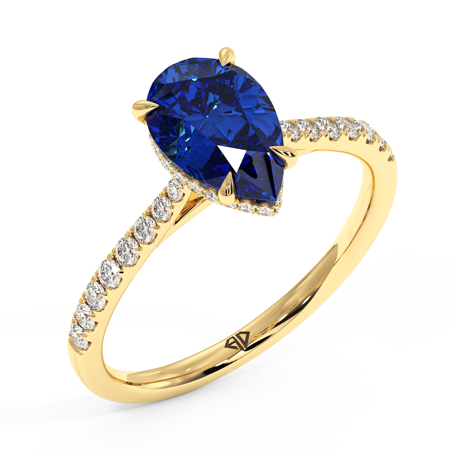 18K Yellow Gold Hana Diamond Shoulder Hidden Halo Engagement Ring