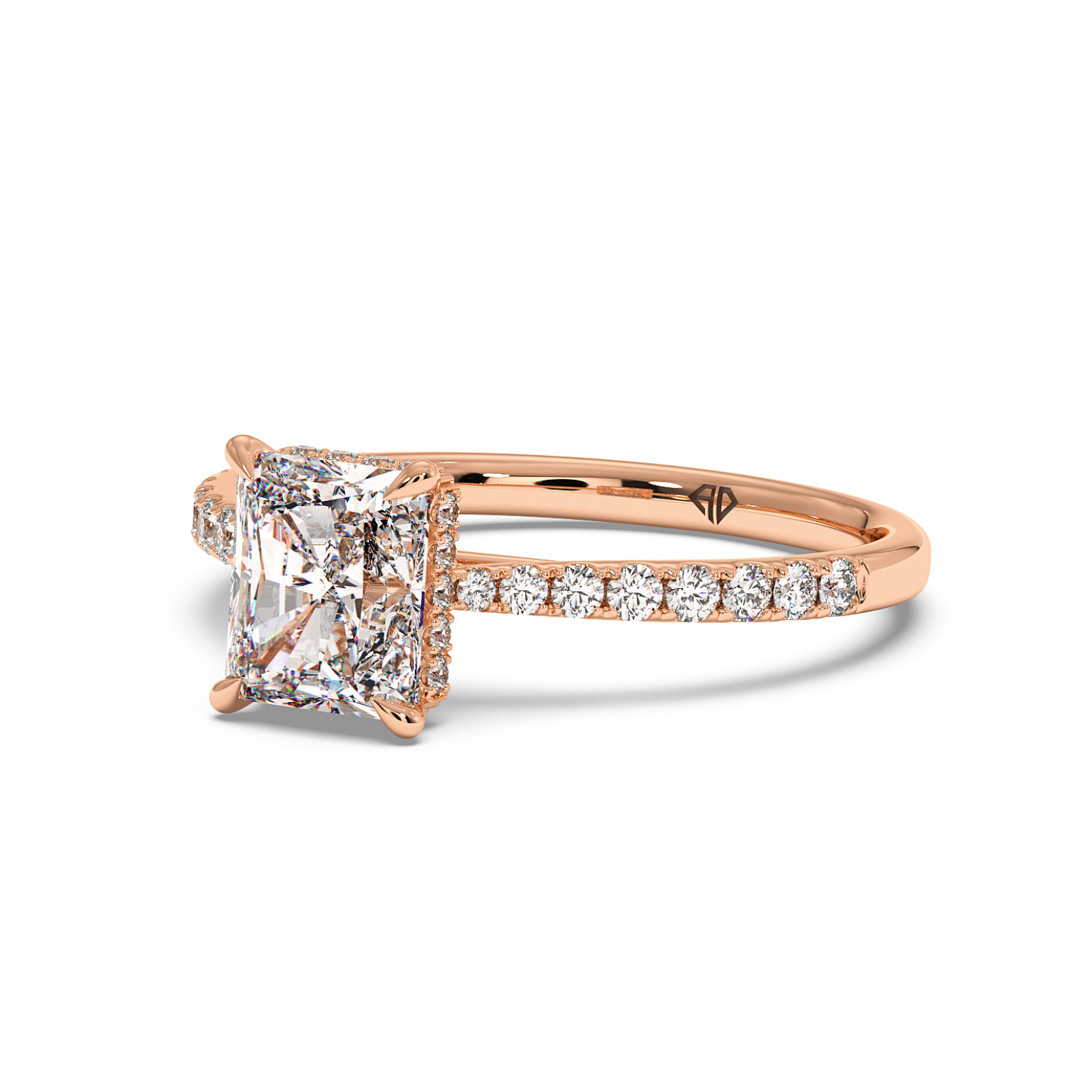 18K Rose Gold Hana Diamond Shoulder Hidden Halo Engagement Ring