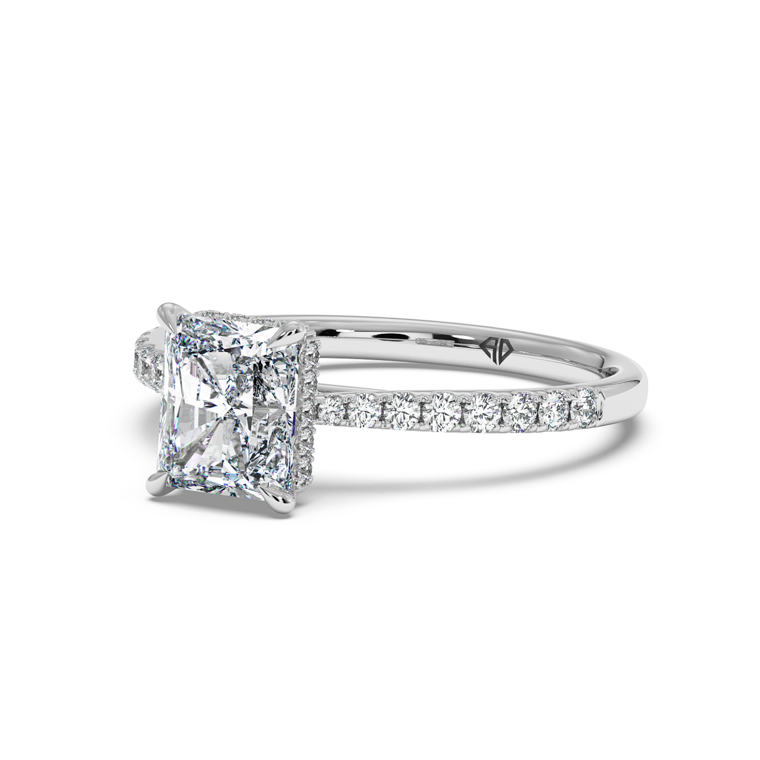 Platinum Hana Diamond Shoulder Hidden Halo Engagement Ring
