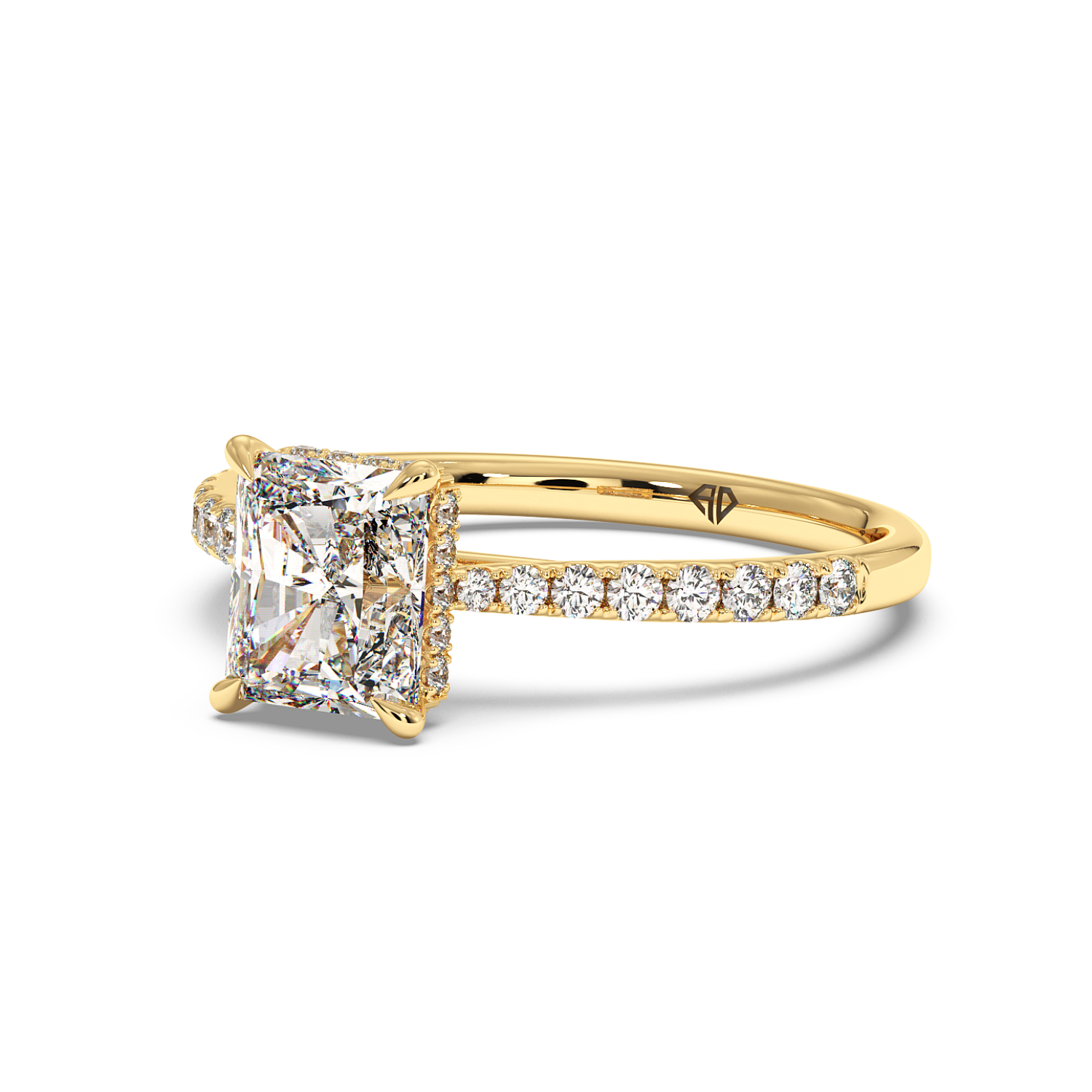 18K Yellow Gold Hana Diamond Shoulder Hidden Halo Engagement Ring