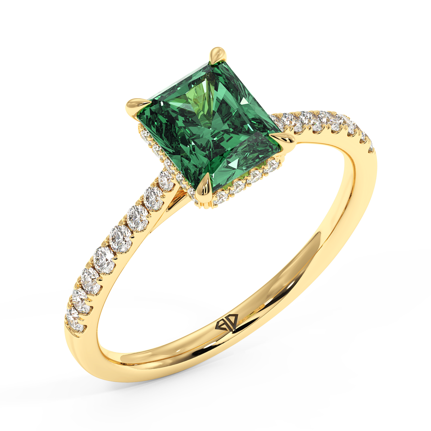 18K Yellow Gold Hana Diamond Shoulder Hidden Halo Engagement Ring