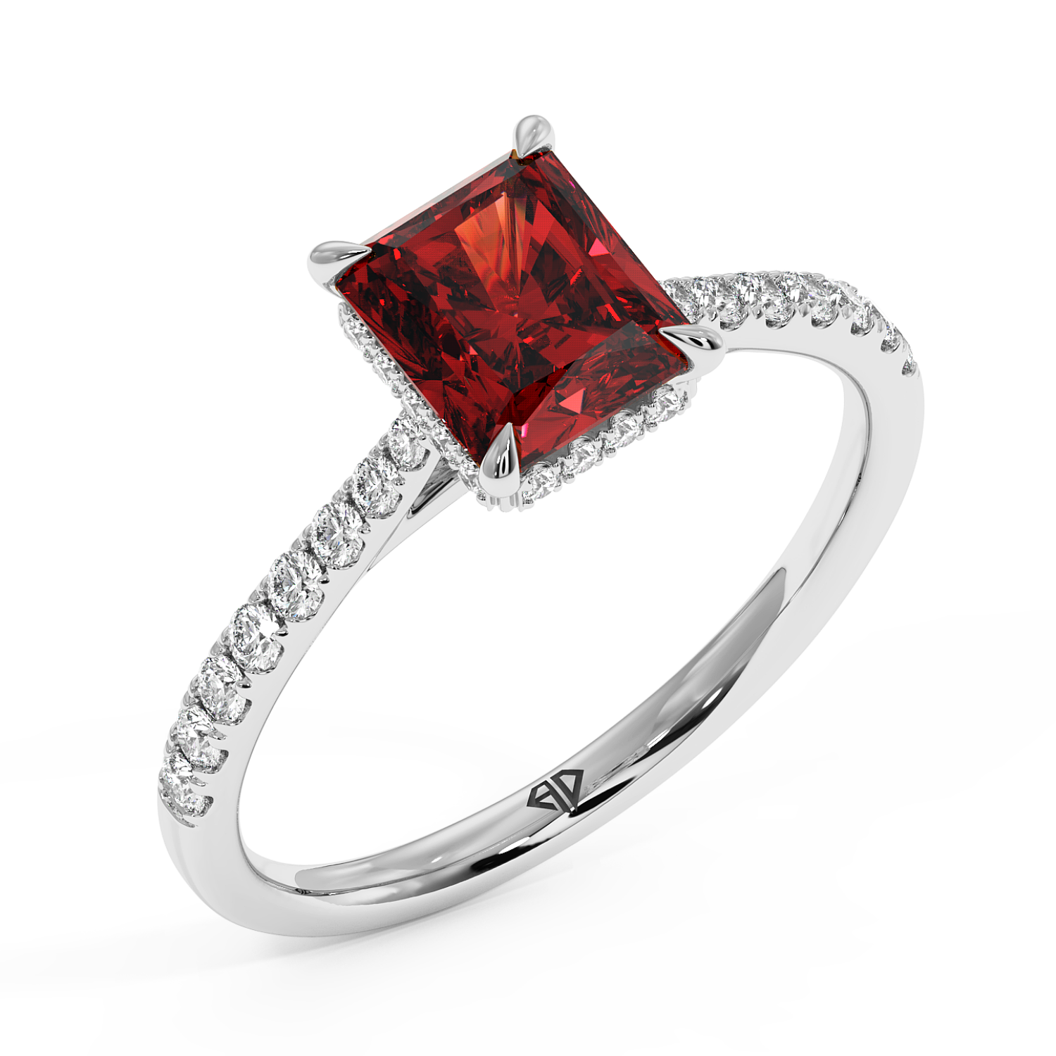 18K White Gold Hana Diamond Shoulder Hidden Halo Engagement Ring