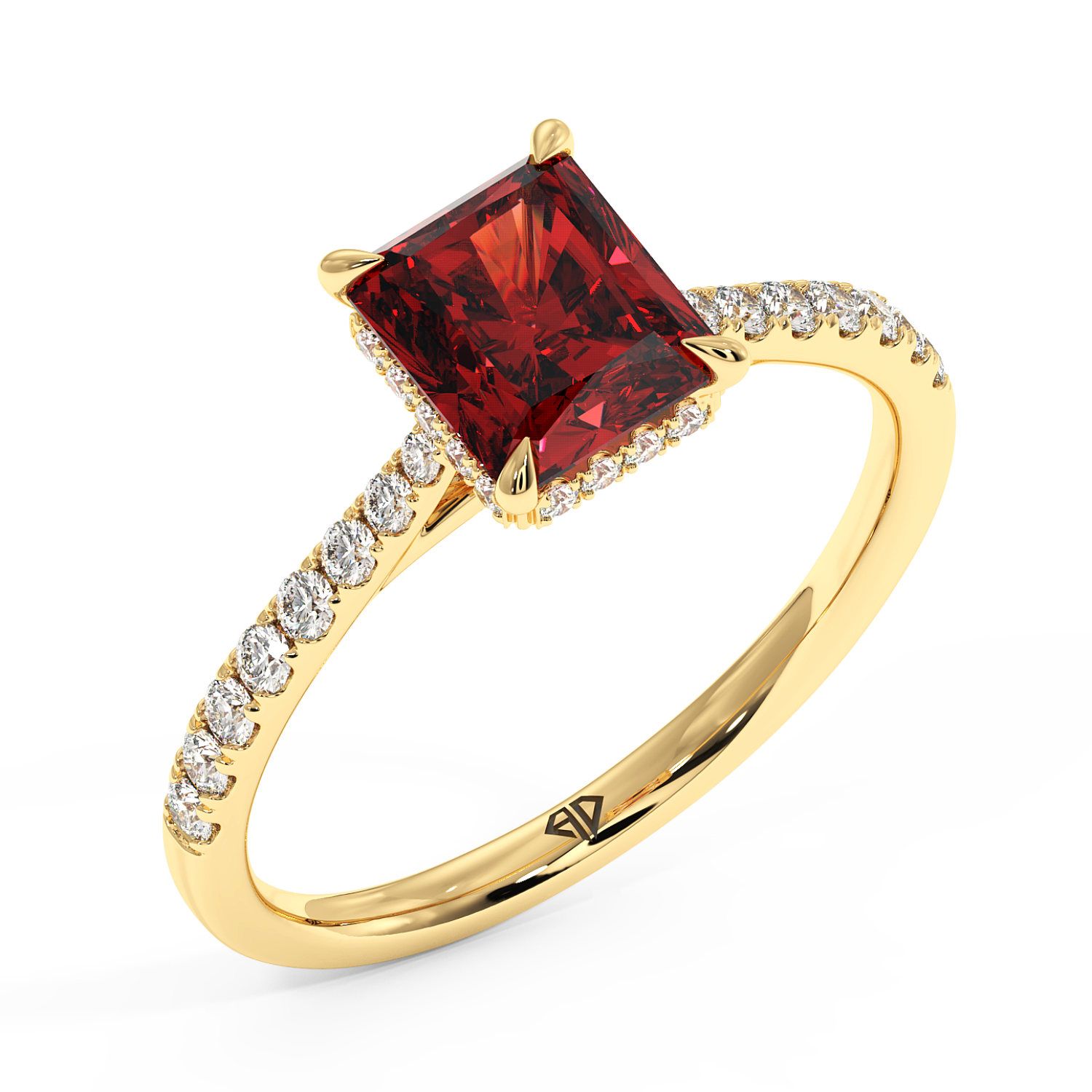 18K Yellow Gold Hana Diamond Shoulder Hidden Halo Engagement Ring