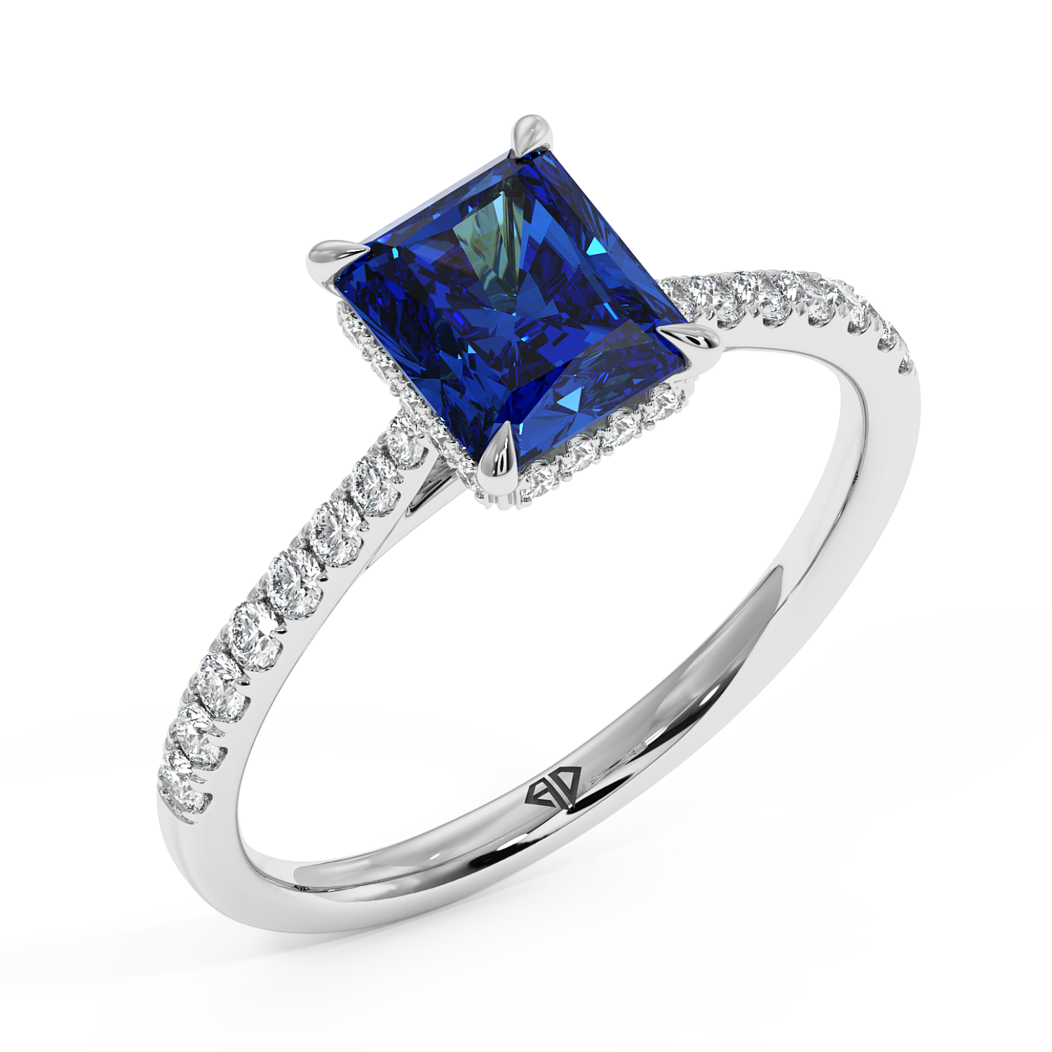 18K White Gold Hana Diamond Shoulder Hidden Halo Engagement Ring