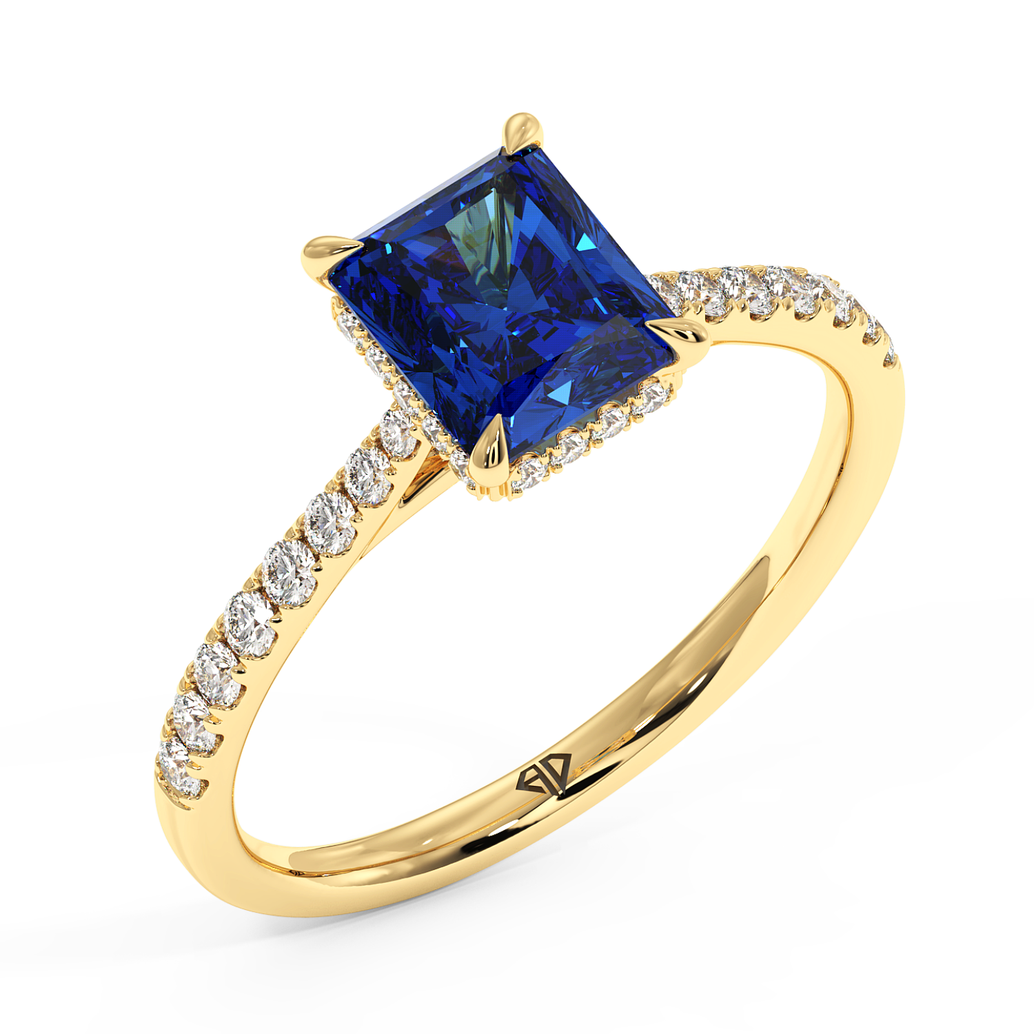 18K Yellow Gold Hana Diamond Shoulder Hidden Halo Engagement Ring