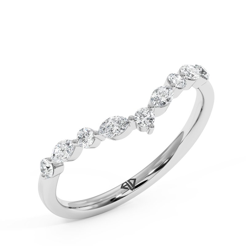 18K White Gold Zinnia Curved Wedding Band