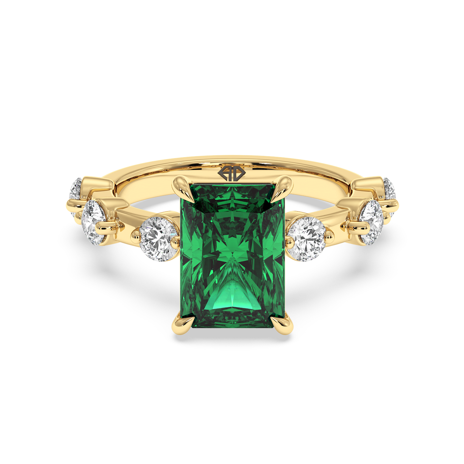 18K Yellow Gold Emerald gemstone Engagement Ring
